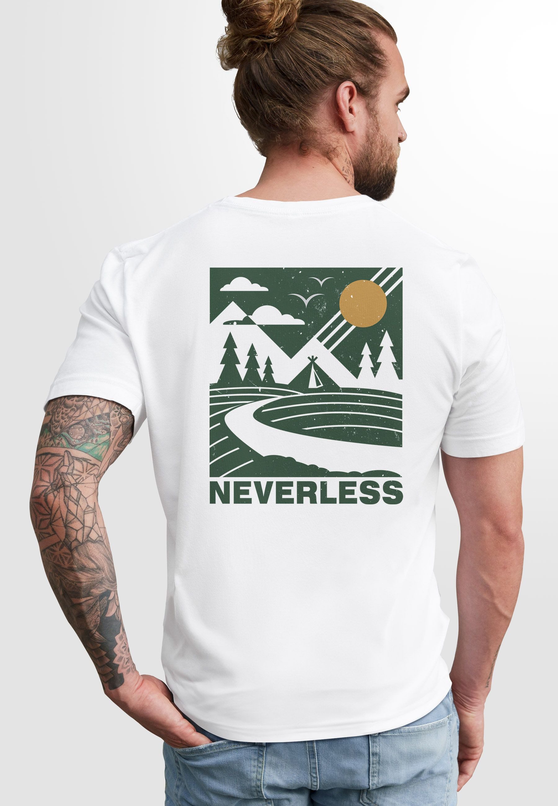 Neverless Print-Shirt Herren T-Shirt Backprint Berge Outdoor Wald Camping R günstig online kaufen