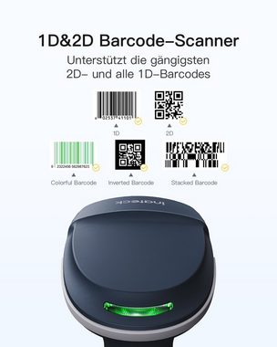 Inateck 1D 2D Wireless Barcode Scanner, Kabellos, Bluetooth 5.0 Handscanner, (Bildschirm-Scannen)