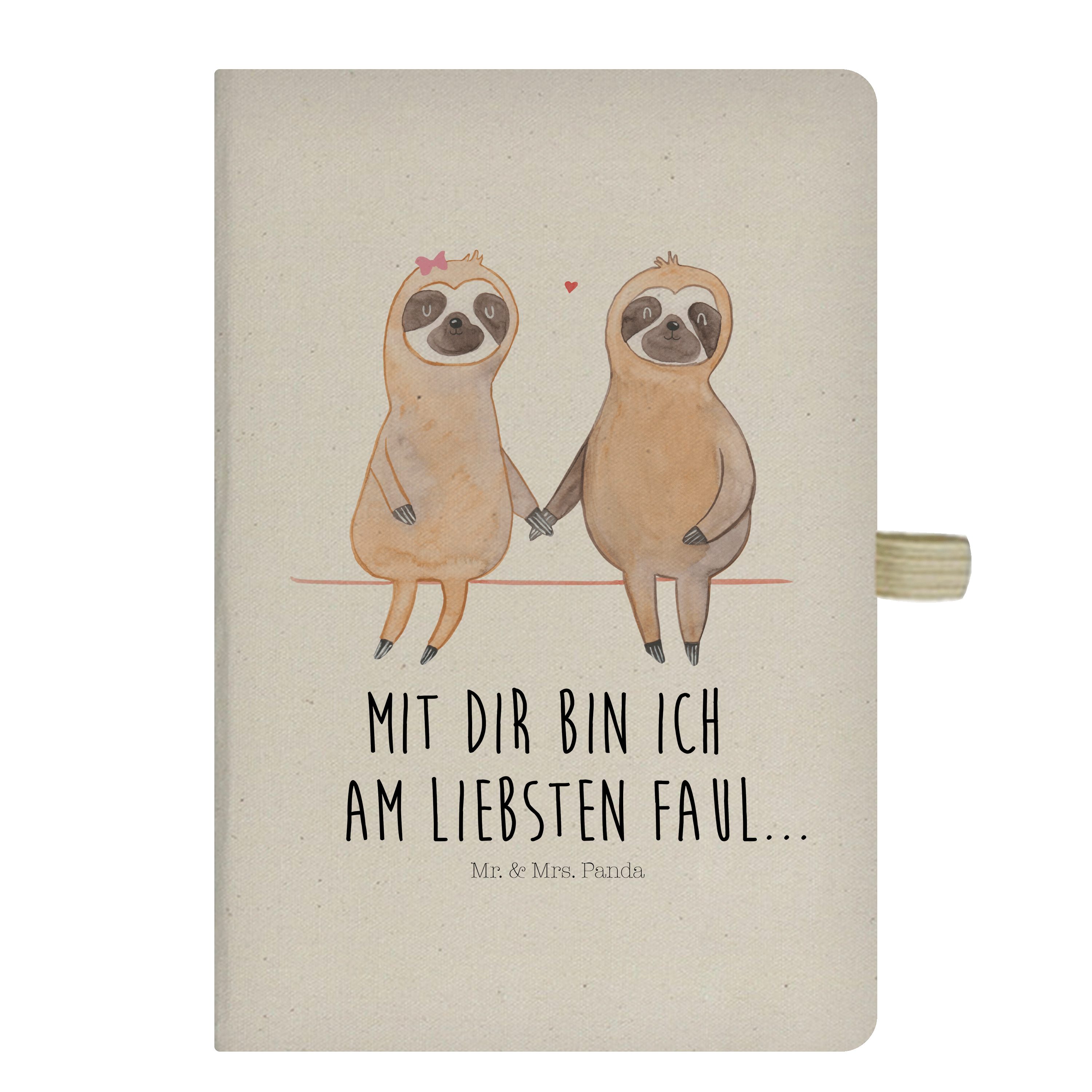 Mr. & Mrs. Panda Notizbuch Faultier Pärchen, Reisetagebuch, Transparent, A5 Heft, Journal, notiz Mr. & Mrs. Panda