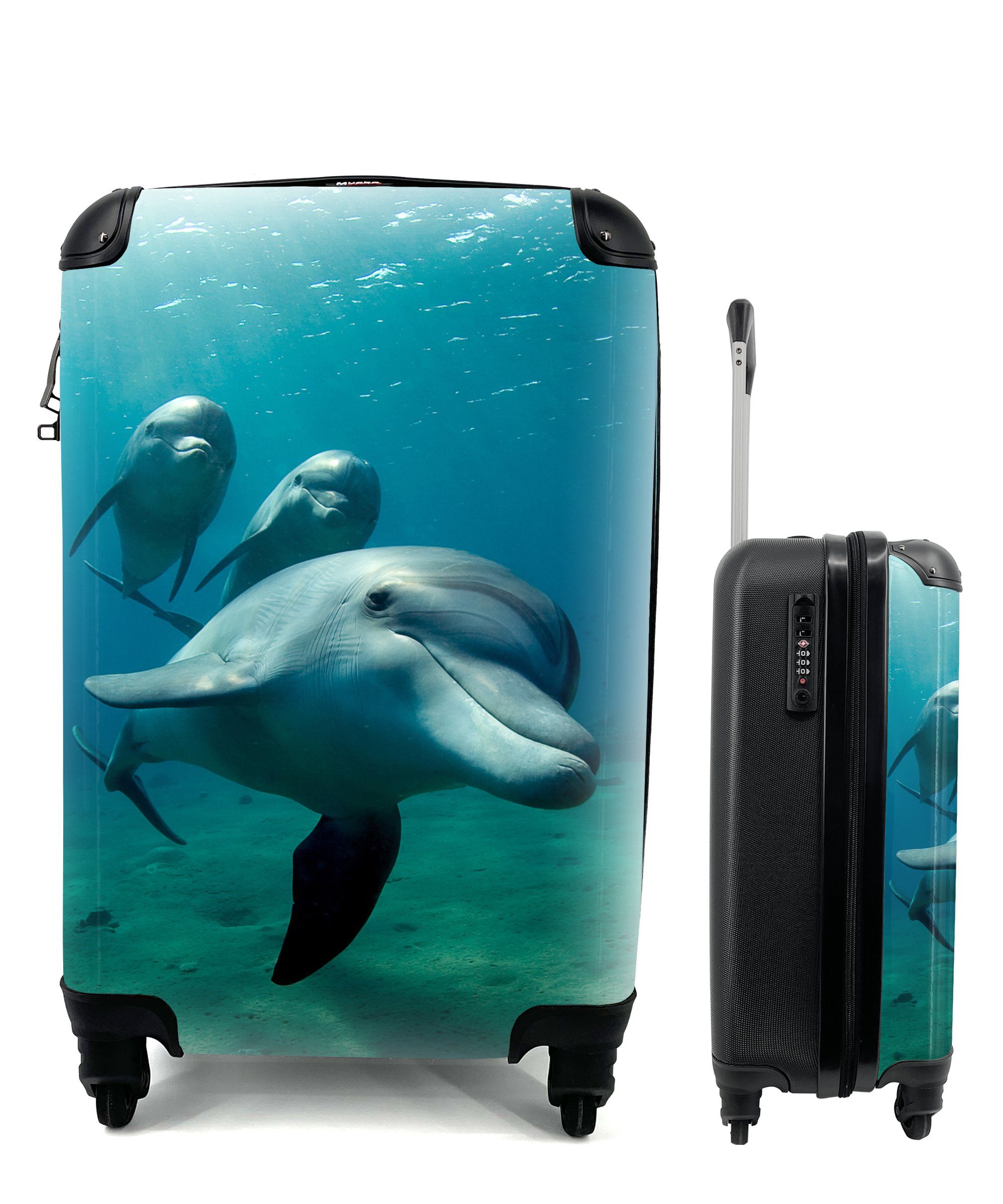 MuchoWow Handgepäckkoffer Wasser - Delphin - Blau, 4 Rollen, Reisetasche  mit rollen, Handgepäck für Ferien, Trolley, Reisekoffer
