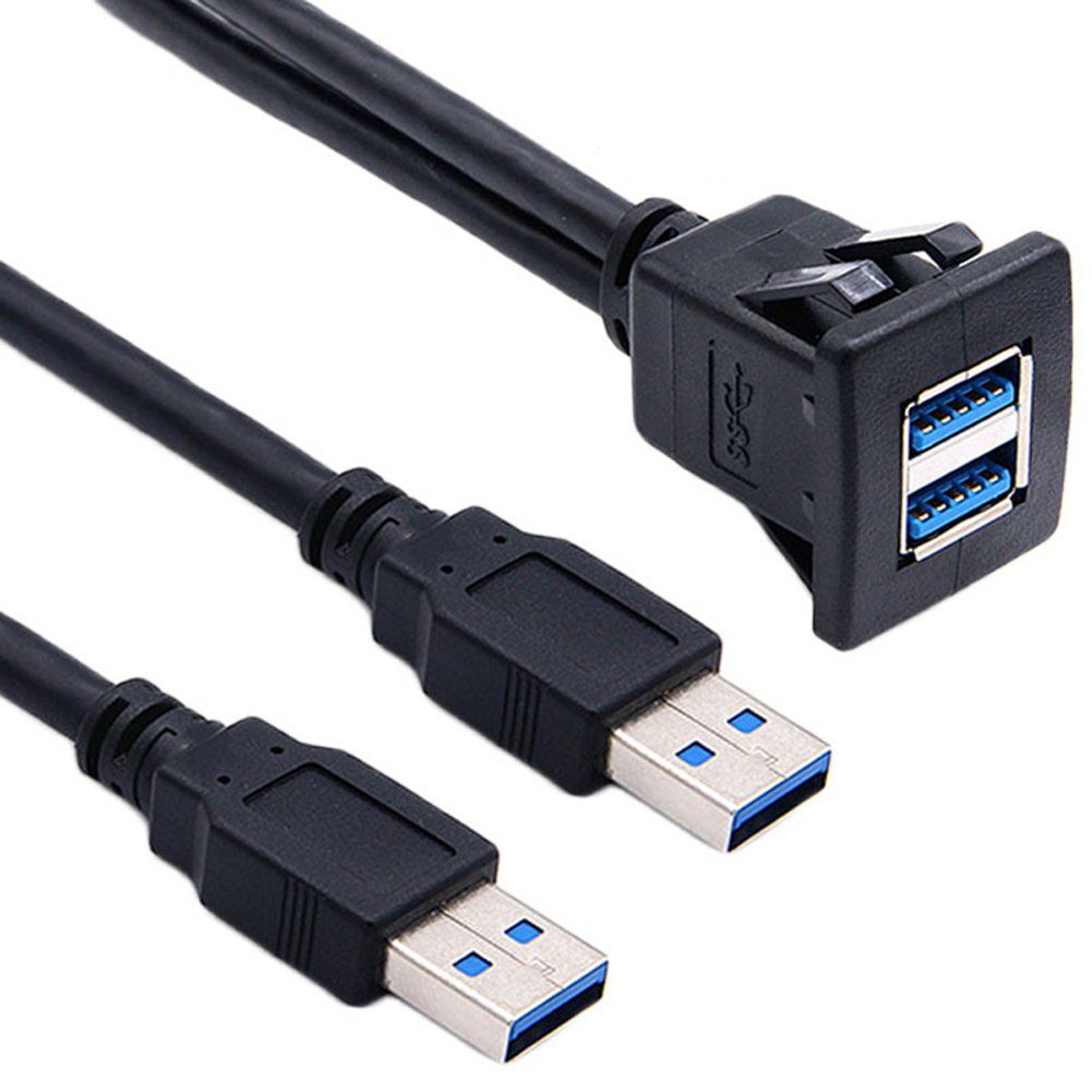 Bolwins I05C USB 3.0 Verlängerungskabel für Armaturenbrett Auto Boot Motorrad Computer-Kabel, USB 3.0 Typ A Stecker (männlich), USB 3.0 Typ A Buchse (weiblich) (100 cm), Dual-USB-Panel mit Flush-Mount-Design, Plug & Play