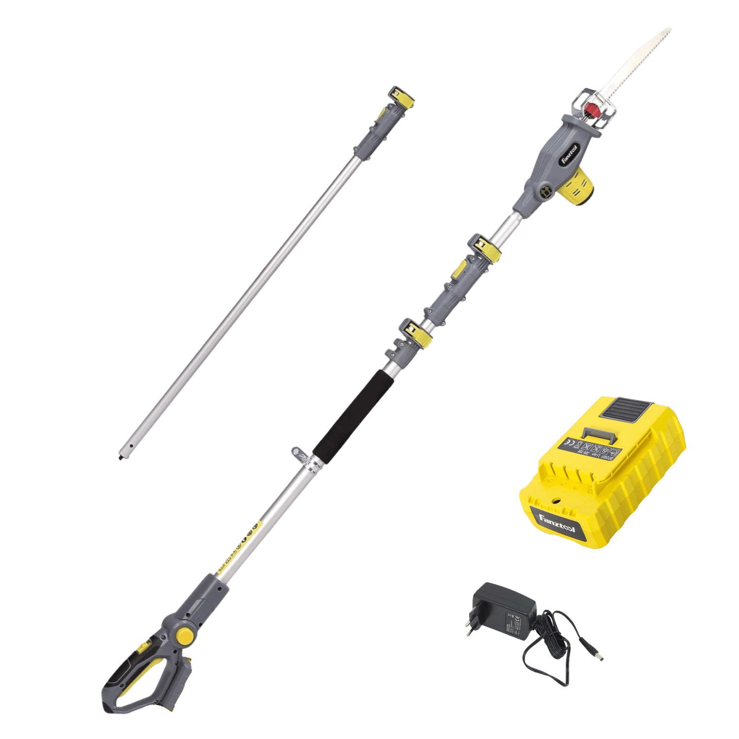 Fanztool Akku-Kettensäge Akku Hochentaster Säbelsäge Teleskop mit Akku Blade-Tec, Packung