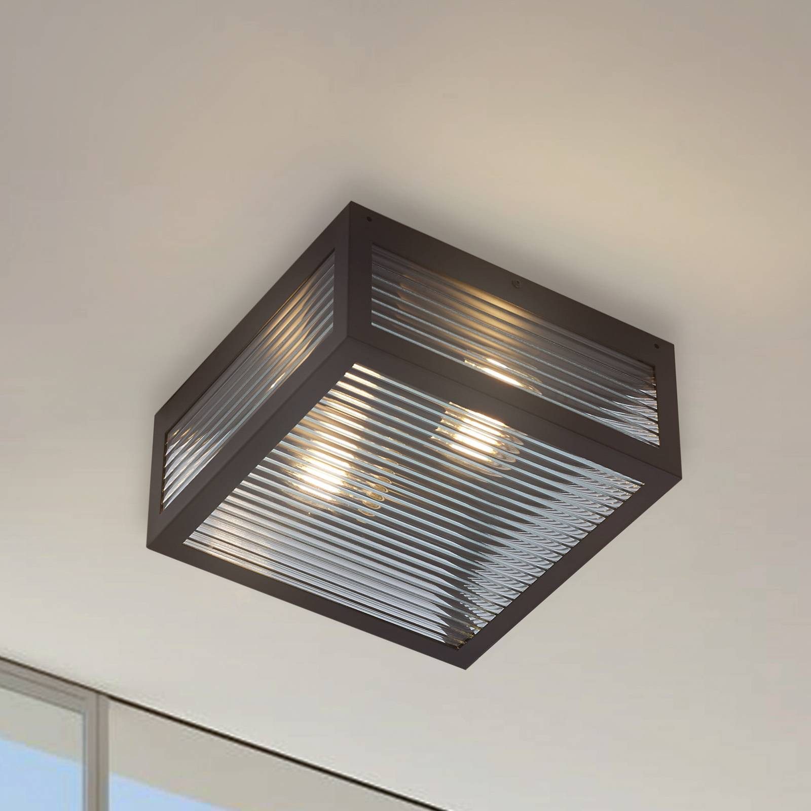 Lindby Außen-Deckenleuchte Bolgar, Metall, Schwarz IP44, 1 x 15 W LED günstig online kaufen