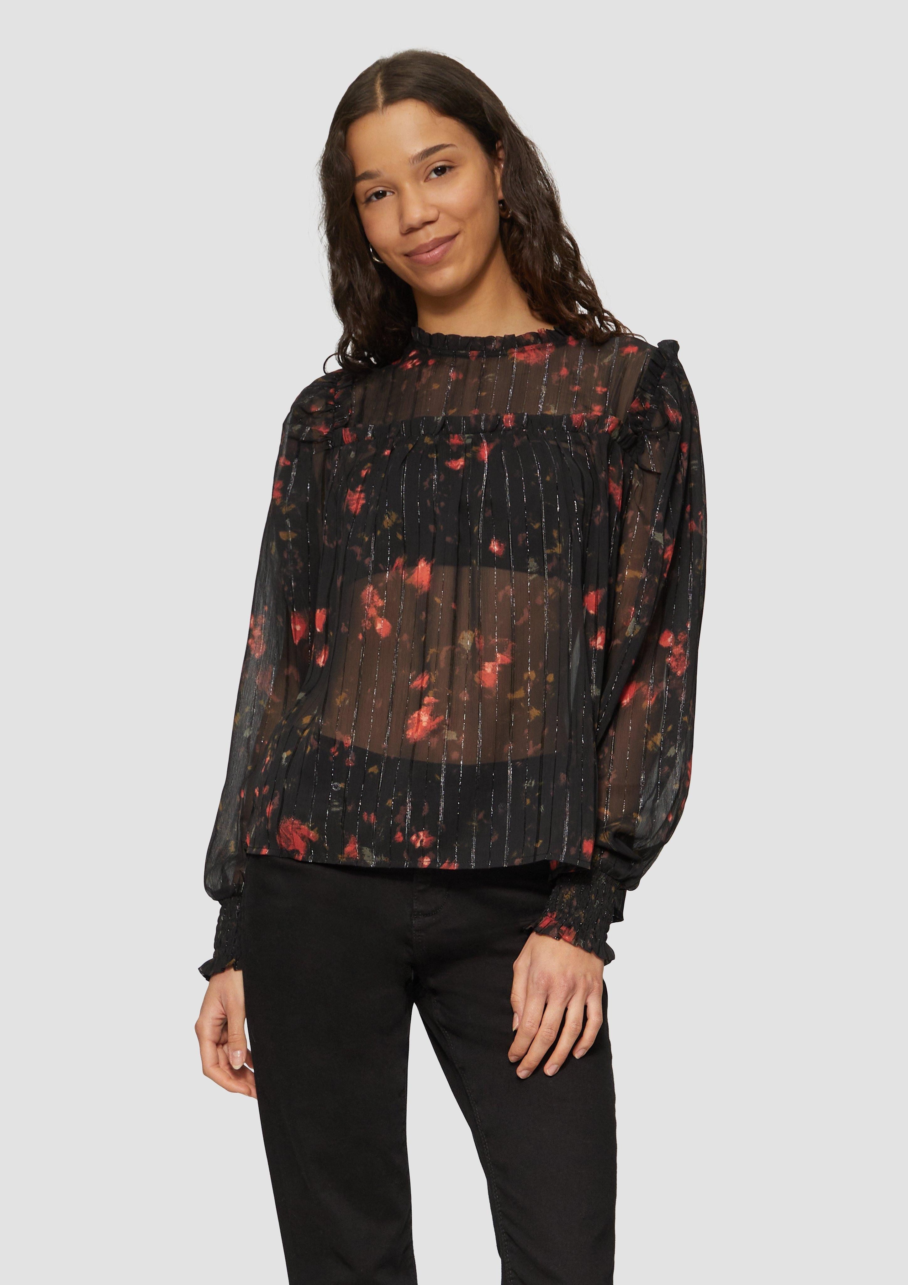 Langarmbluse Transparente Chiffon-Bluse mit Glitzergarn