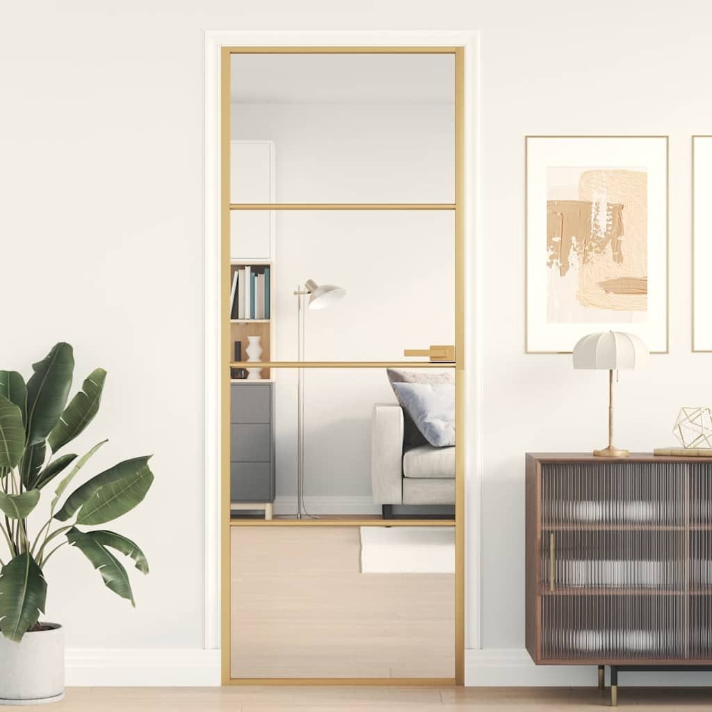 vidaXL Haustür Innentür Schlank Golden 76x201,5 cm Hartglas und Aluminium (1-St)