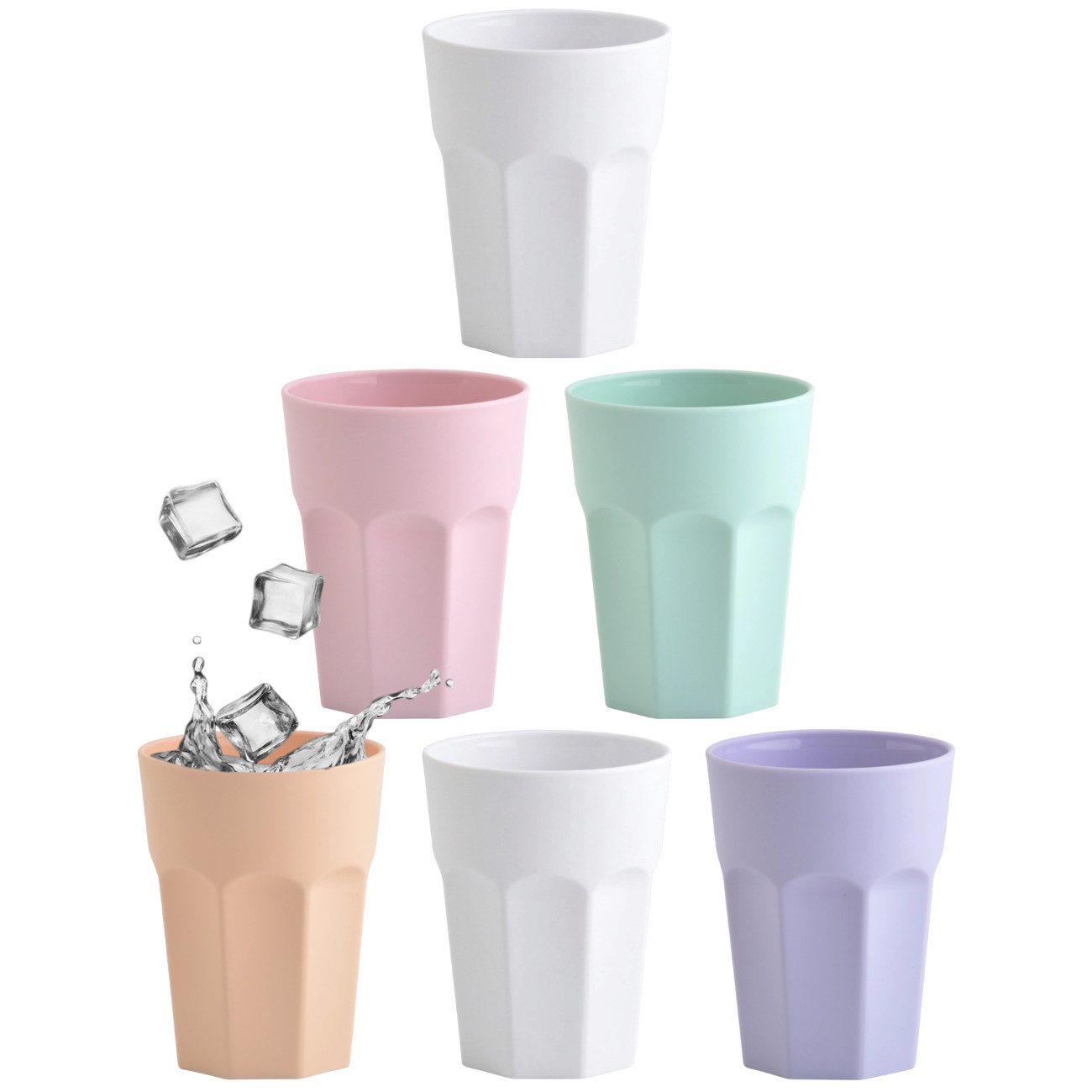 Engelland Becher Kunststoffbecher in modernen Pastellfarben, 250 ml, Mehrweg, 6-tlg., Kunststoff, spülmaschinengeeignet, bruchfest, wiederverwendbar, 250 ml, 0,25 Liter