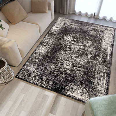 Designteppich Vintage Teppich für Wohnzimmer - Vintage Look - Schwarz, Mazovia, 200 x 300 cm, Vintage, Höhe 8 mm, Kurzflor - niedrige Florhöhe