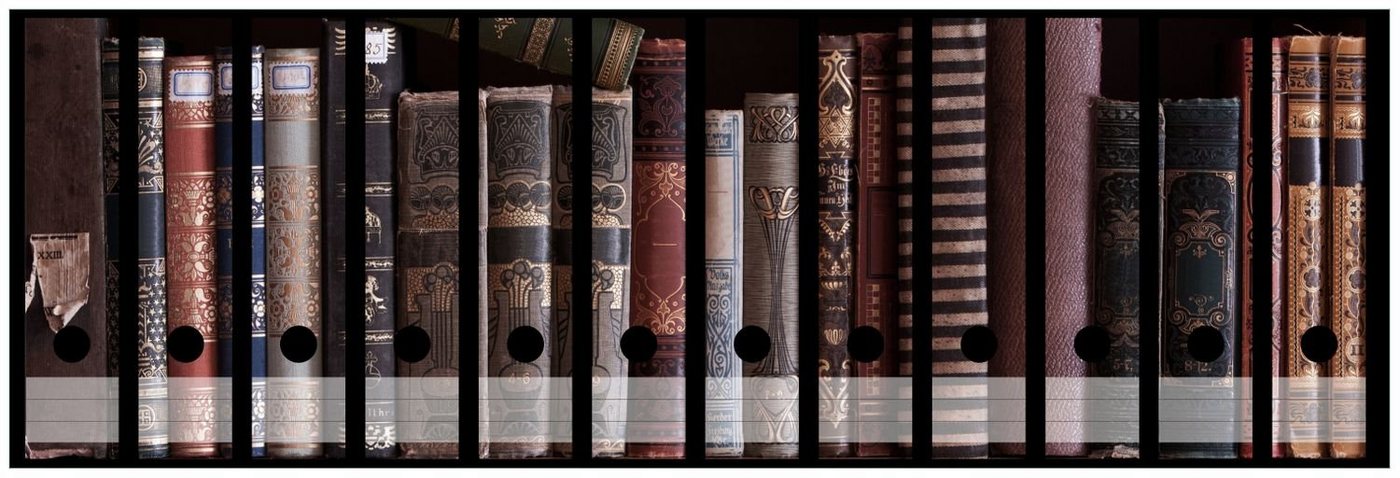 Thumbnail - Wallario Etiketten Bücherregal mit alten Büchern, Ordnerrücken-Sticker in verschiedenen Ausführungen