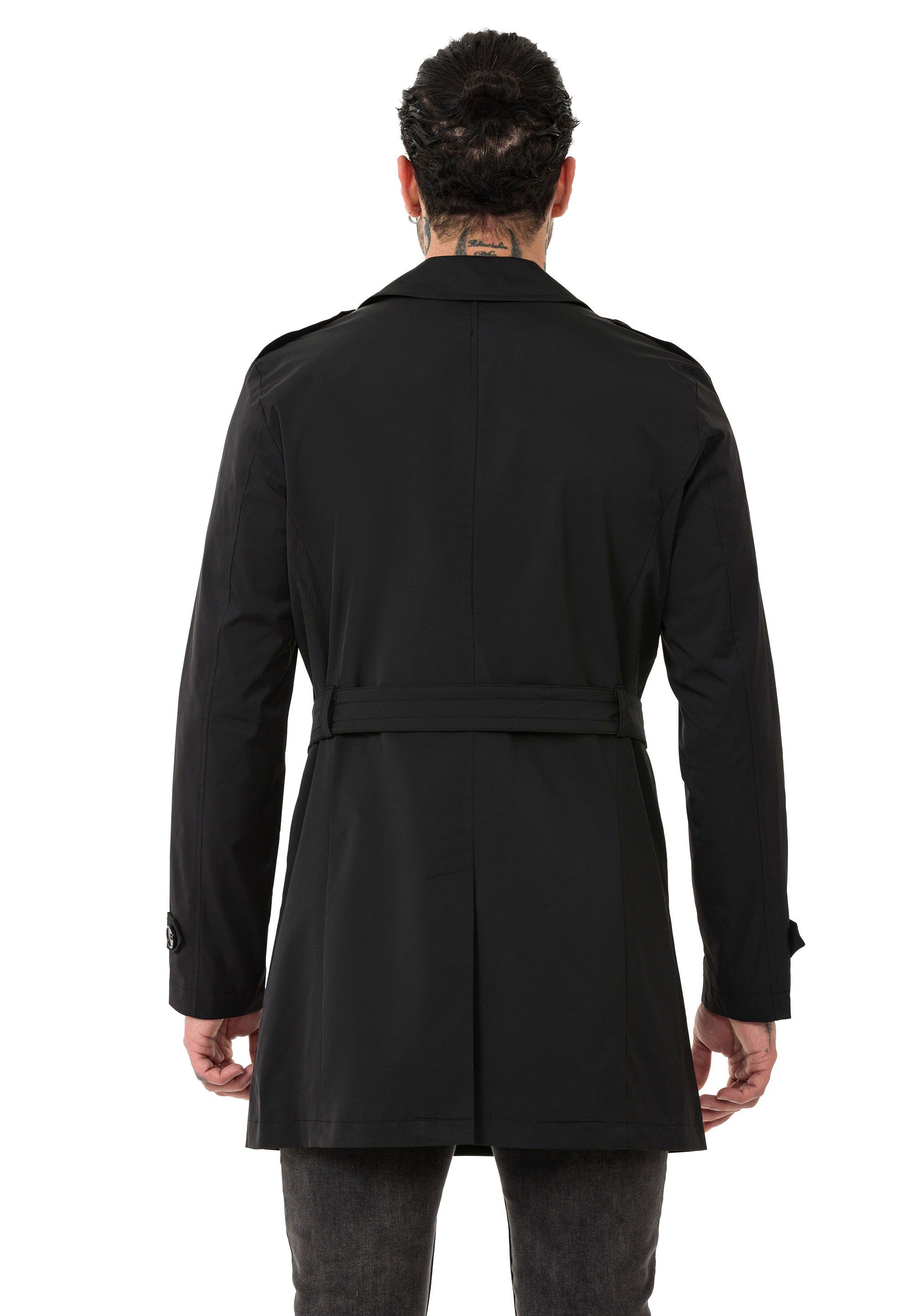 RedBridge Trenchcoat Mantel mit Gürtelschnalle Qualität Schwarz Premium