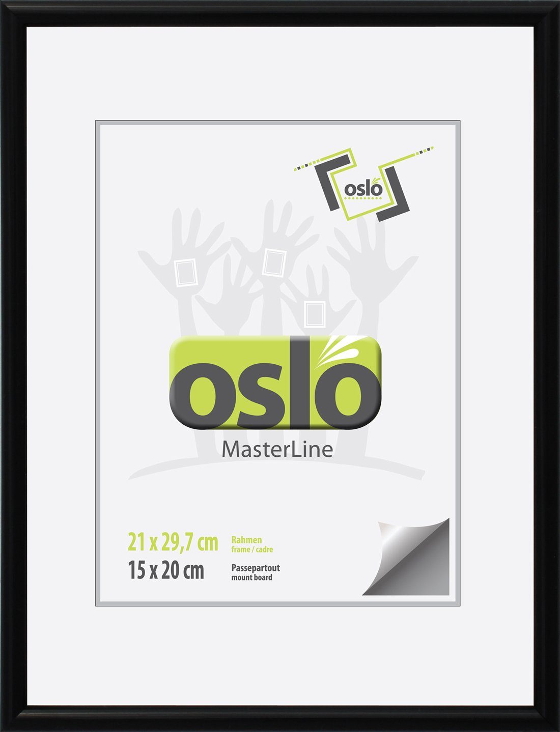 Oslo MasterLine Einzelrahmen Bilderrahmen 21 x 30 cm Din A4, Holz massiv, Echtglas, Urkundenformat, schwarz exakt A4 21x29,7 schmales Profil FSC mit stabilem Aufsteller