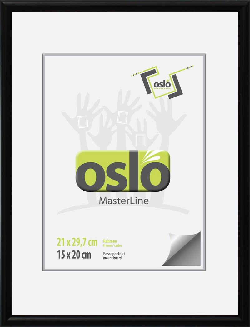 Oslo MasterLine Фоторамки Рамки 21 x 30 cm Din A4, Holz massiv, Echtglas, Urkundenformat, schwarz exakt A4 21x29,7 schmales Profil FSC mit stabilem Aufsteller