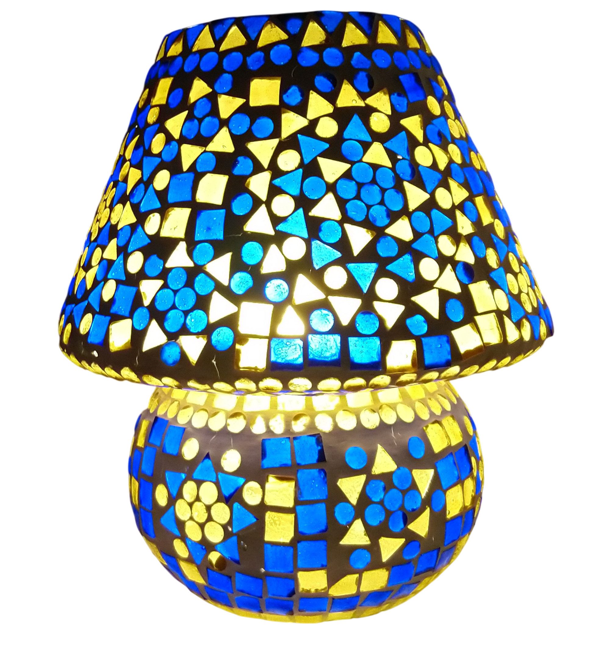 Signes Grimalt Tischleuchte Mosaik Lampe, Pilzlampe, Tischlampe, Nachttischlampe, Leuchte, ohne Leuchtmittel, Orientalische Leuchte aus bunten Mosaik Glassteinen