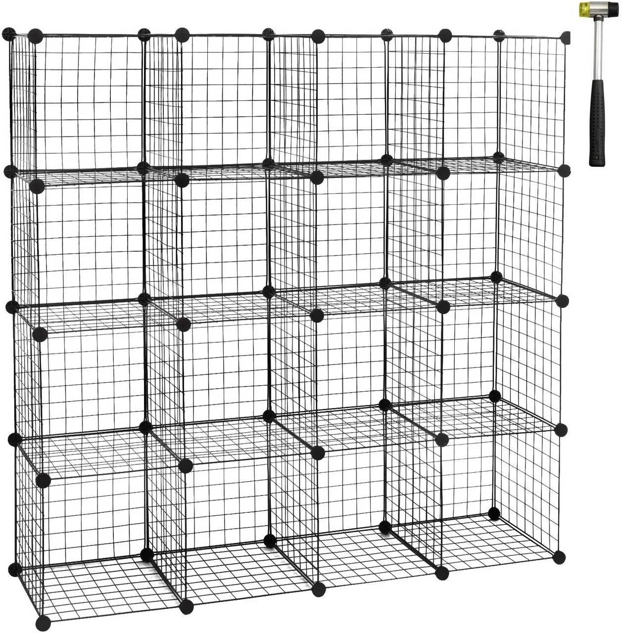 Woltu Kleiderständer, individuell aufstellbar 16 Fächer Schwarz, Drahtgitte