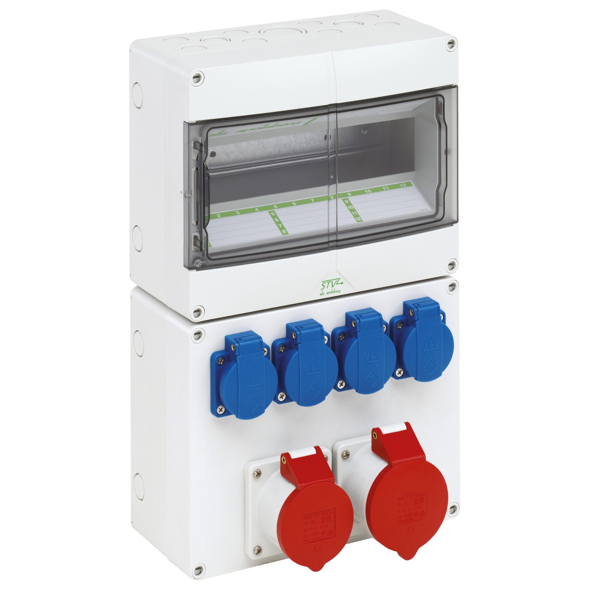 SPELSBERG Verteilerbox STV 1224-S, Steckdosenkombination vorverdrahtet, 4x SCHUKO, 1x CEE 16A, 1x CEE 32A