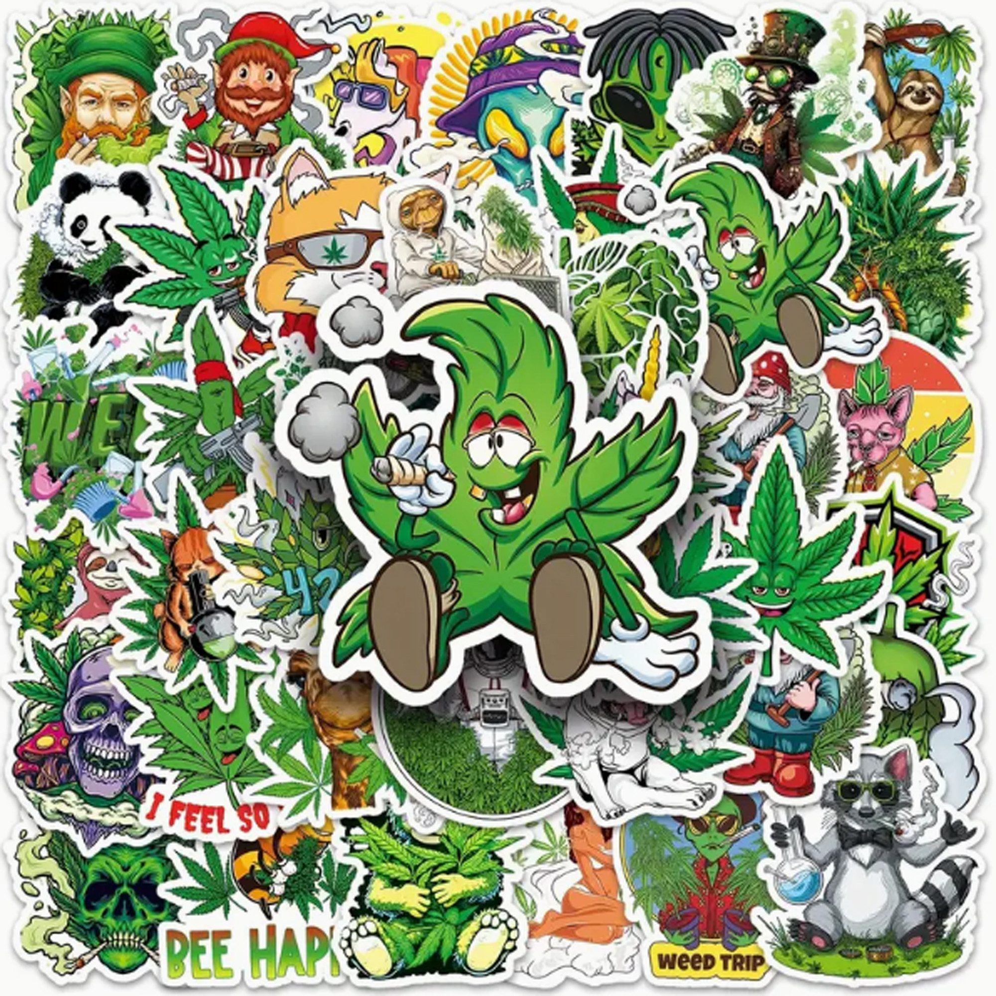 Deggelbam Sticker 50x Lustige Marihuana Aufkleber Sticker, (Cannabis, Bubaz, 42, Marihuana - Sticker), Wiederverwendbar