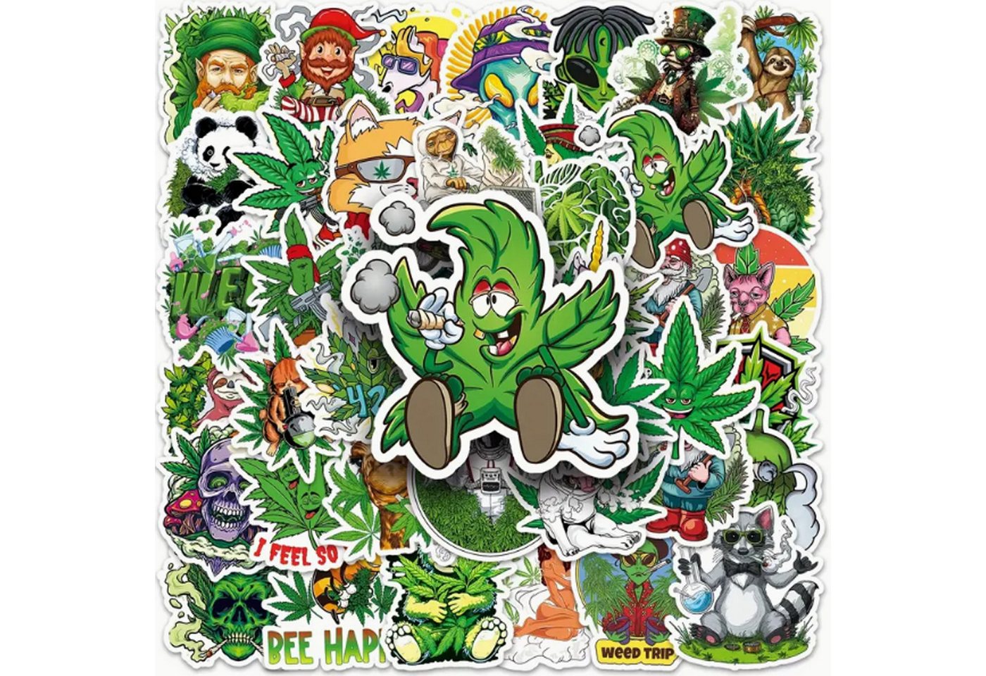 Deggelbam Sticker 50x Lustige Marihuana Aufkleber Sticker, (Cannabis, Bubaz, 42, Marihuana - Sticker), Wiederverwendbar