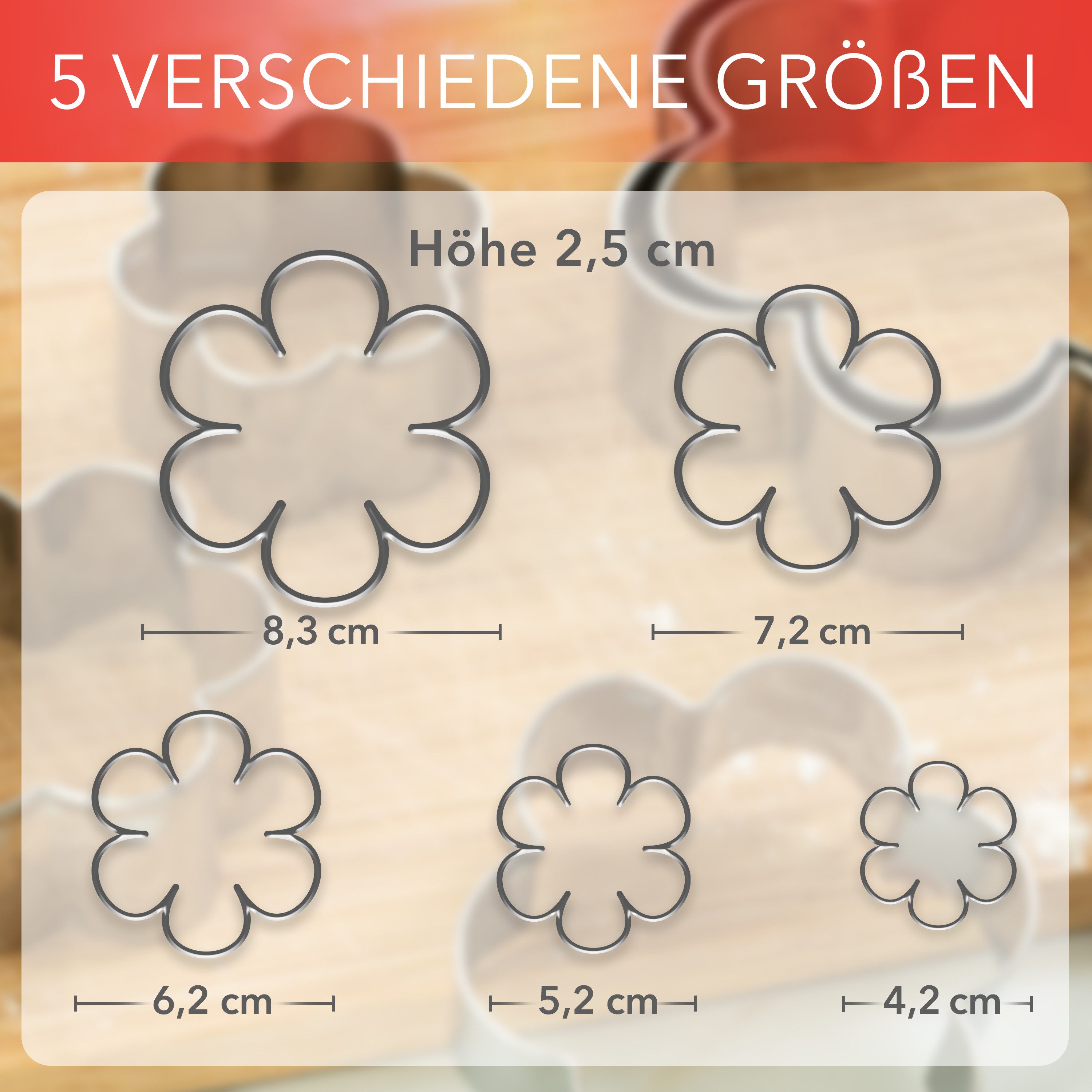 AVANA Ausstechform Edelstahl Blumen Ausstecher Set Weihnachten Plätzchen Keksformen, Edelstahl, (5 Stück), rostfrei, Silber – Bild 4 von 5