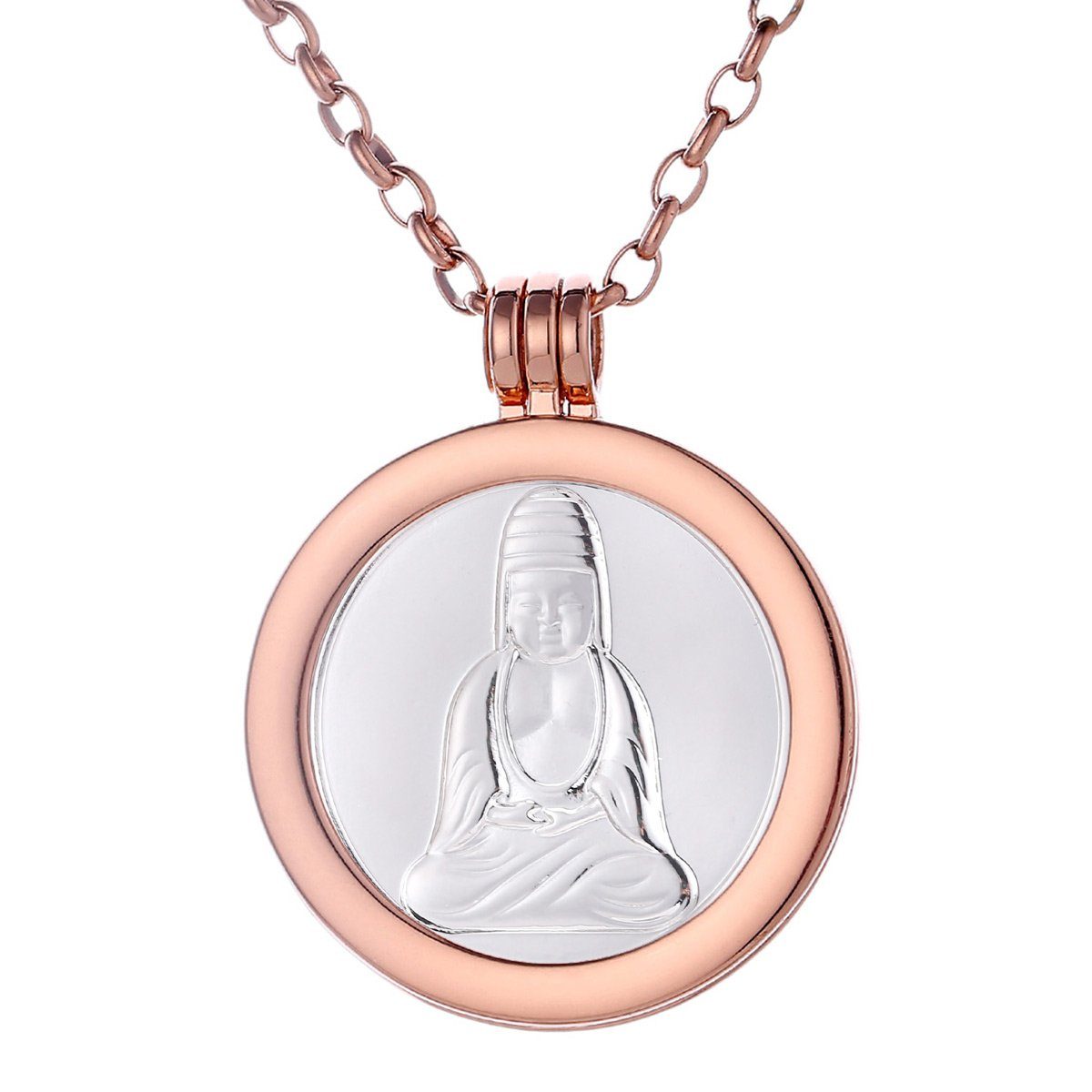 Morella Kette mit Anhänger Halskette 70 cm roségold mit Coin Amulett 33 mm (2-tlg), Kette inkl. austauschbarem Coin, roségold, im Samtbeutel silber Buddha