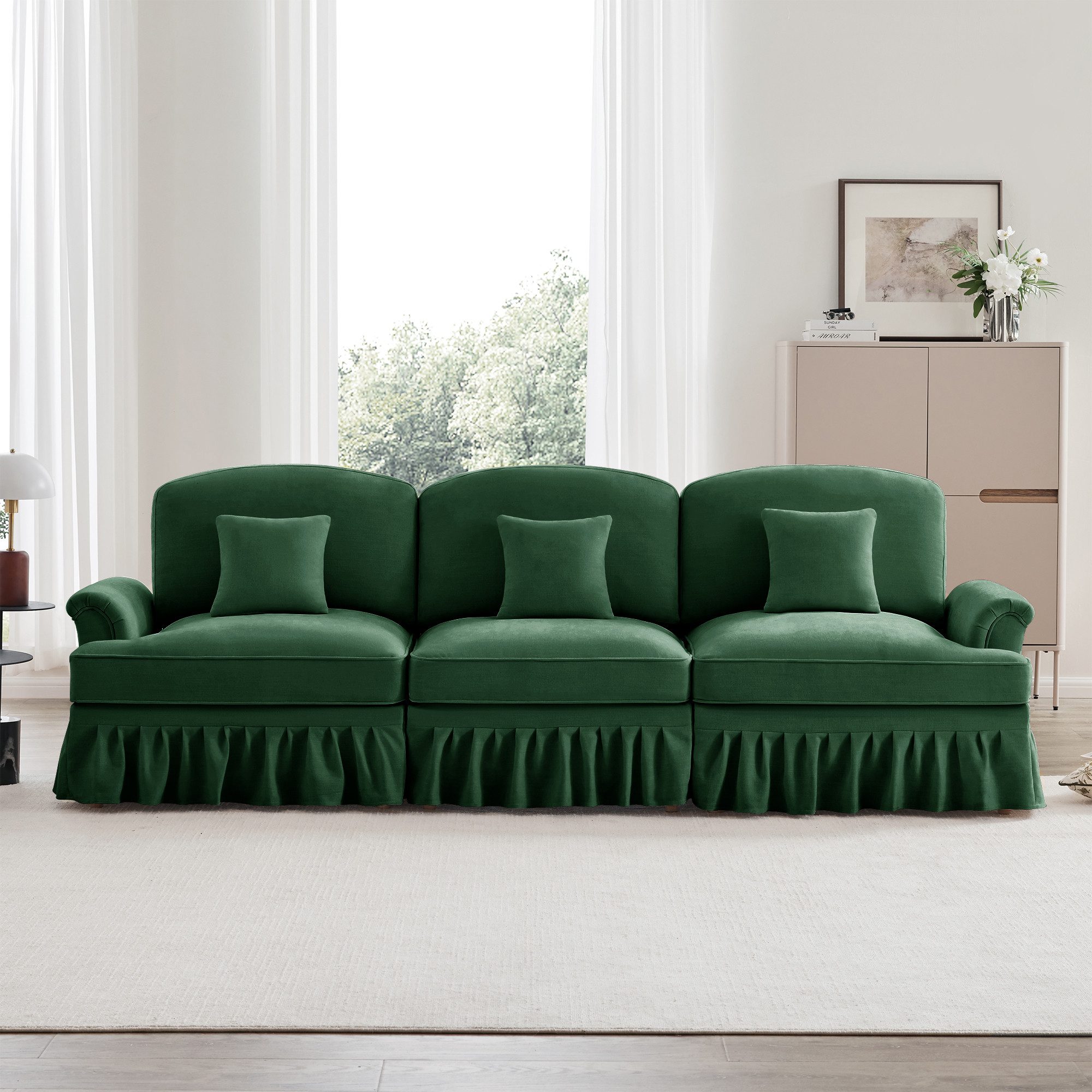 ANYSUN 2-Sitzer Doppelsofa,3-Sitzer Sofa,Chenille-Stoff,Polstersofa,Sofa, mit flared Armlehnen, abnehmbarem Volant und Holzbeinen, Polstermöbel Wohnzimmermöbel,für Wohnzimmer, Schlafzimmer,Wohnung