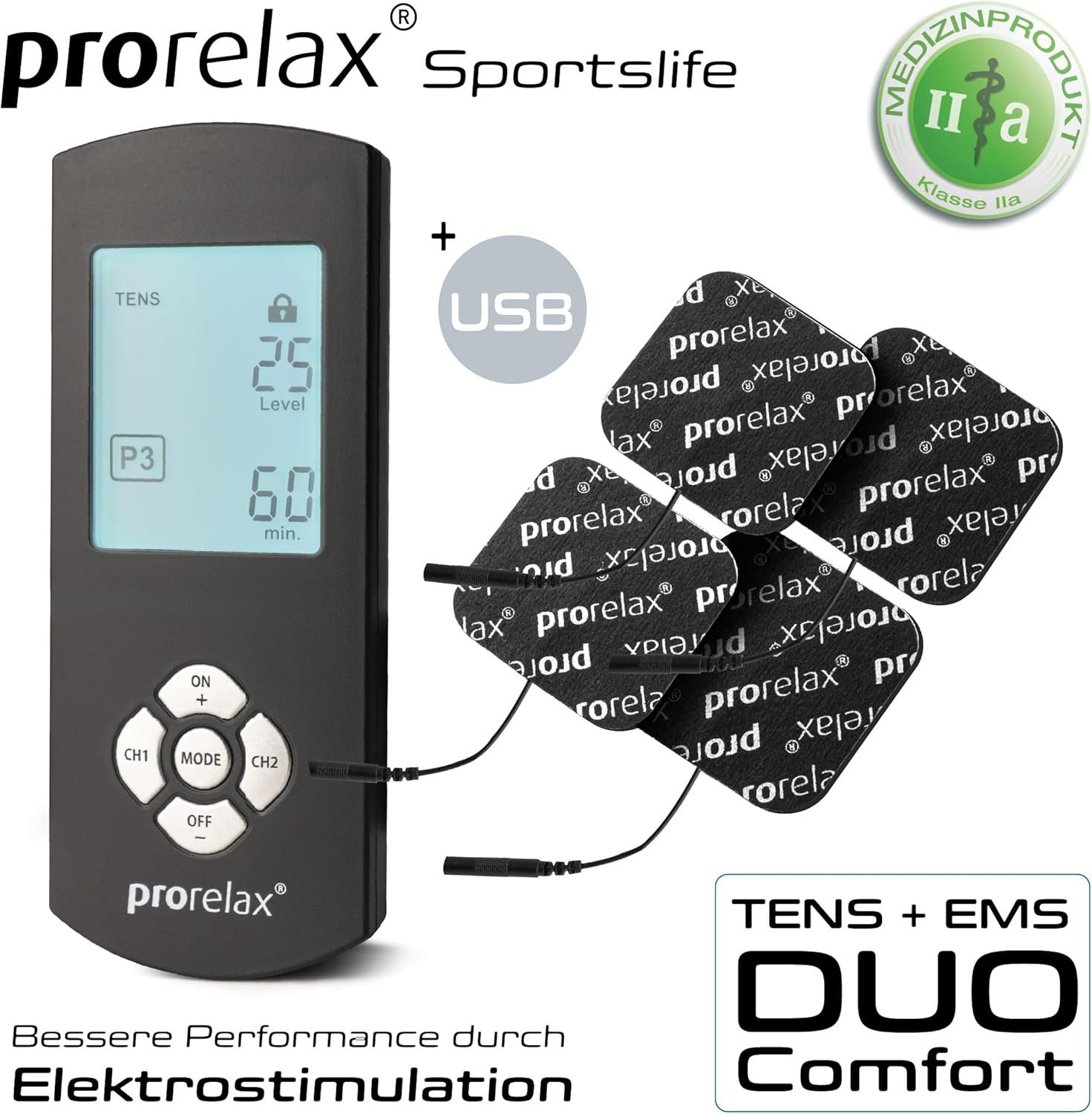 KORONA TENS-EMS-Gerät PRORELAX TENS/EMS Duo Comfort Blackline Elektrostimulationsgerät
