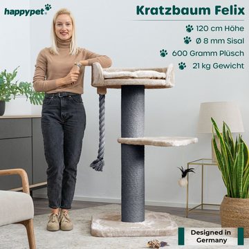 Happypet Kratzbaum FELIX, Katzenbaum 'Felix', Gesamthöhe 120 cm, mit Spielseil und Liegemulde