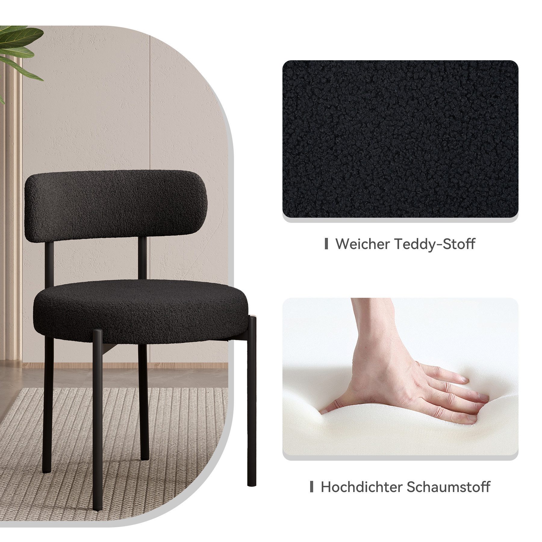 HawthyHome Esszimmerstuhl Runder Polsterstuhl mit Metallgestell, Wohnzimmerstuhl, Küchenstuhl (2 St), 2er Set – Bild 5 von 5