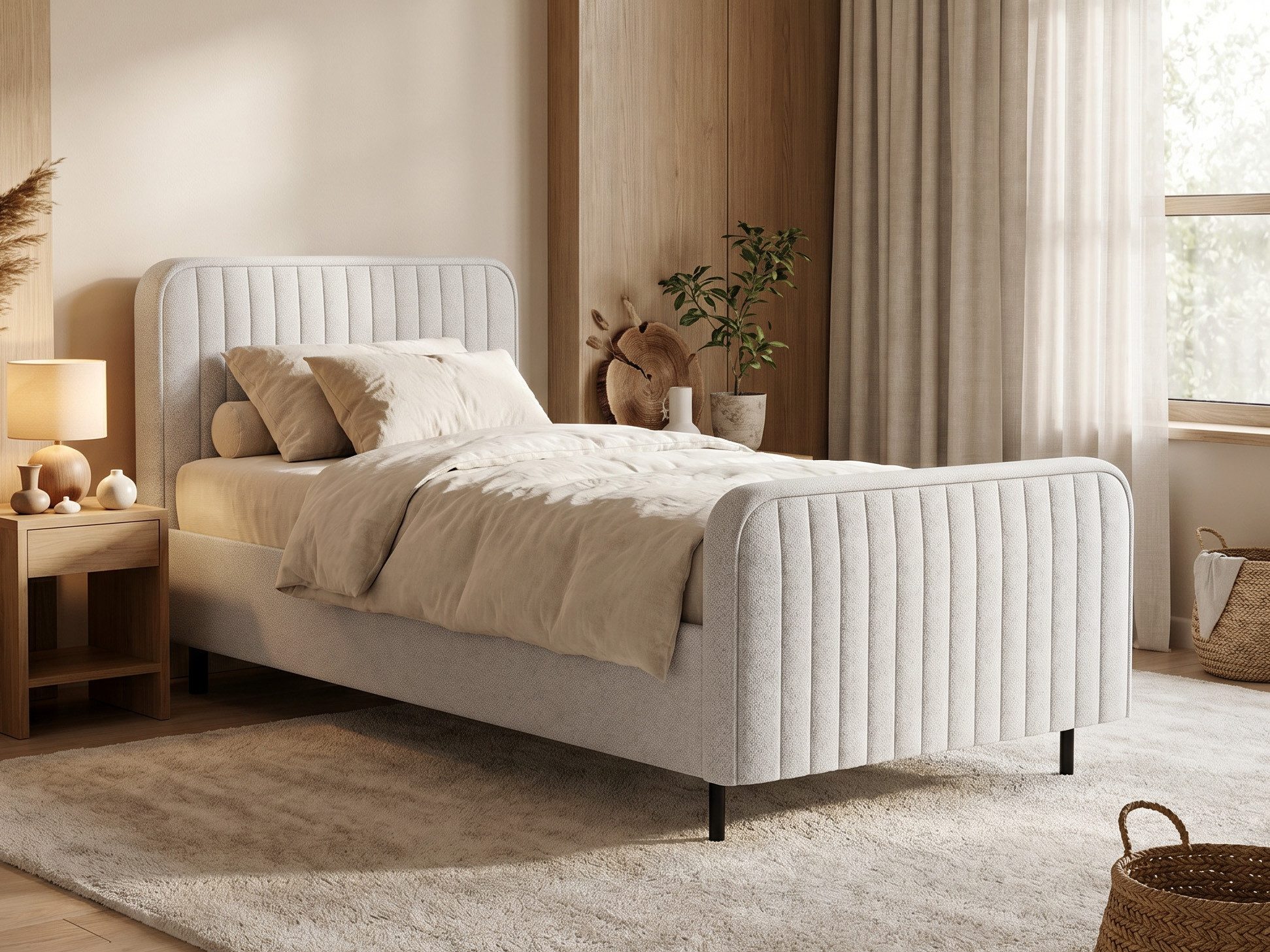 Beautysofa Polsterbett Lami 90x200 Einzelbett mit Bettkasten (Bett in modischen Beige- und Grautönen zur Auswahl, Jugendbett, Kinderbetten mit Stauraum), wahlweise mit Matratze oder ohne Matratze
