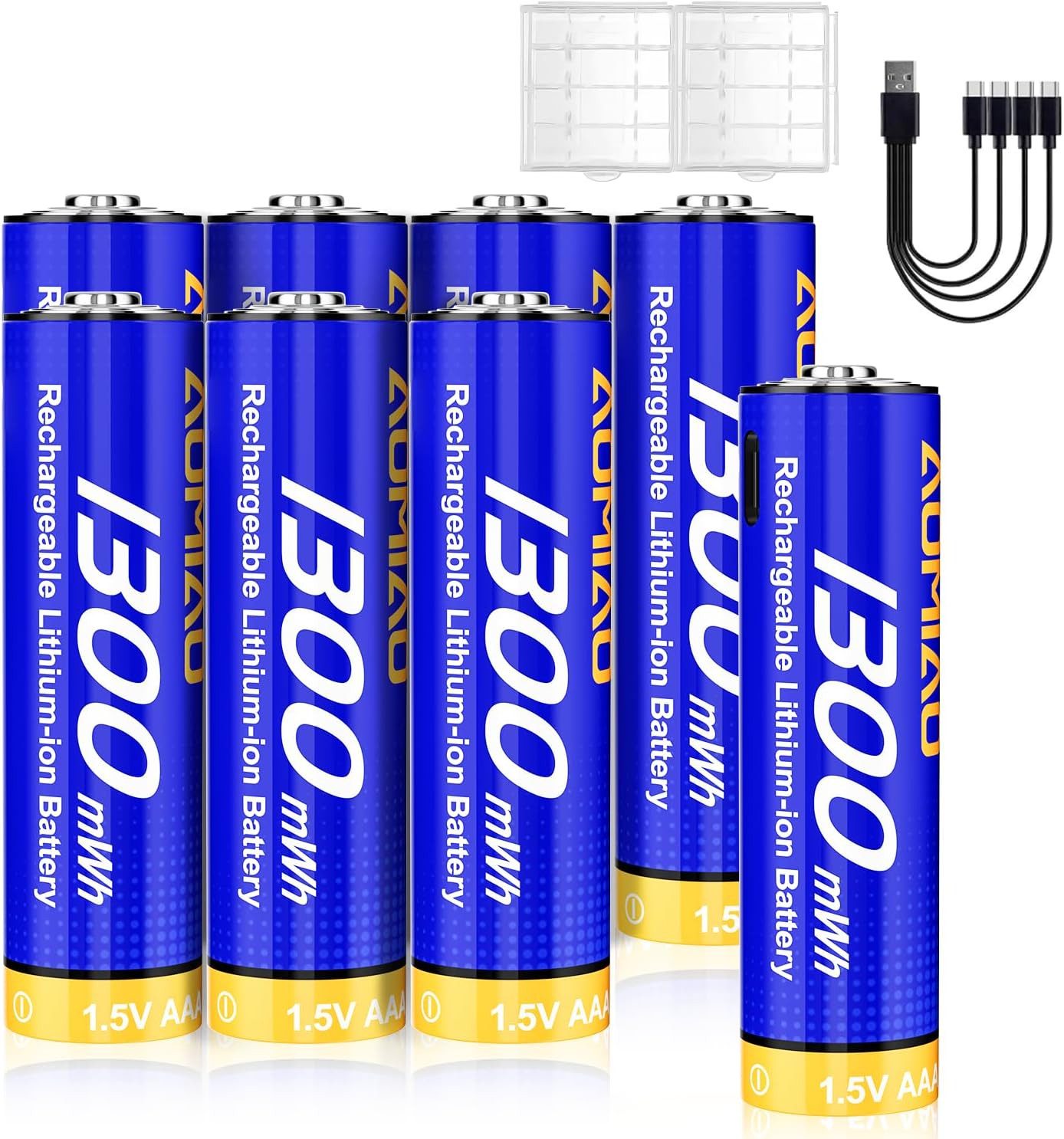 AOMIAO wiederaufladbare batterien AAA, 1,5V Akku Micro AAA 860 mAh (1,5 V, 8 St), 1300mWh, Typ-C Anschluss, 8 Stück