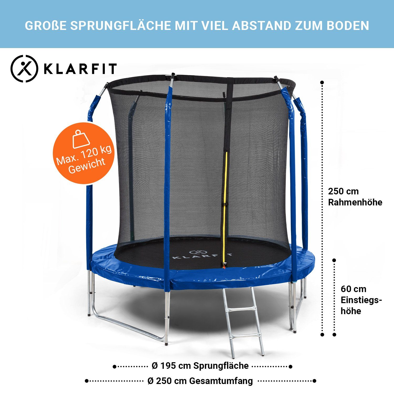 KLARFIT zuhause 250 Jumpstarter, Kinder für Outdoor Ø Trampolin Trampolin Fitnesstrampolin Kinder cm, Gartentrampolin