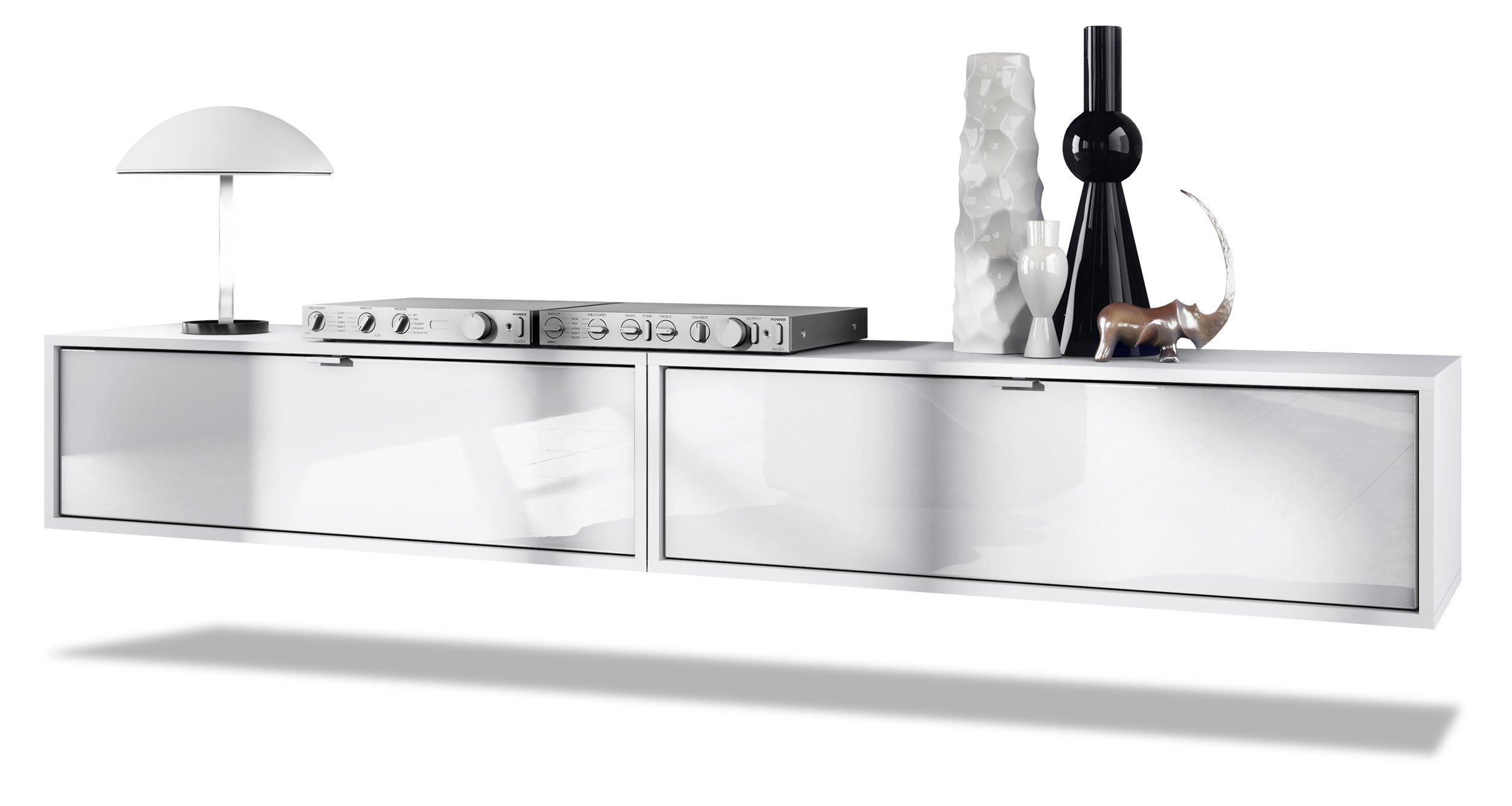 Vladon Lowboard Lana 1000 (2er-Set Tv-Kommode, mit Klappe), Weiß matt/Weiß Hochglanz (100 x 29 x 37 cm)