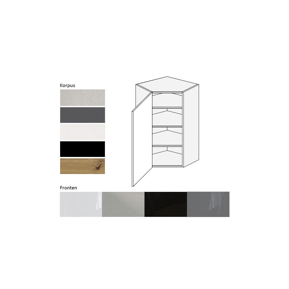 Feldmann-Wohnen Eckhängeschrank Essen (W4/10/60, 1-türig, 3 Einlegeböden, 1-St., Eckhängeschrank) 60x60x96cm Eiche Artisan - graphit Hochglanz (ES-W4/10/60)