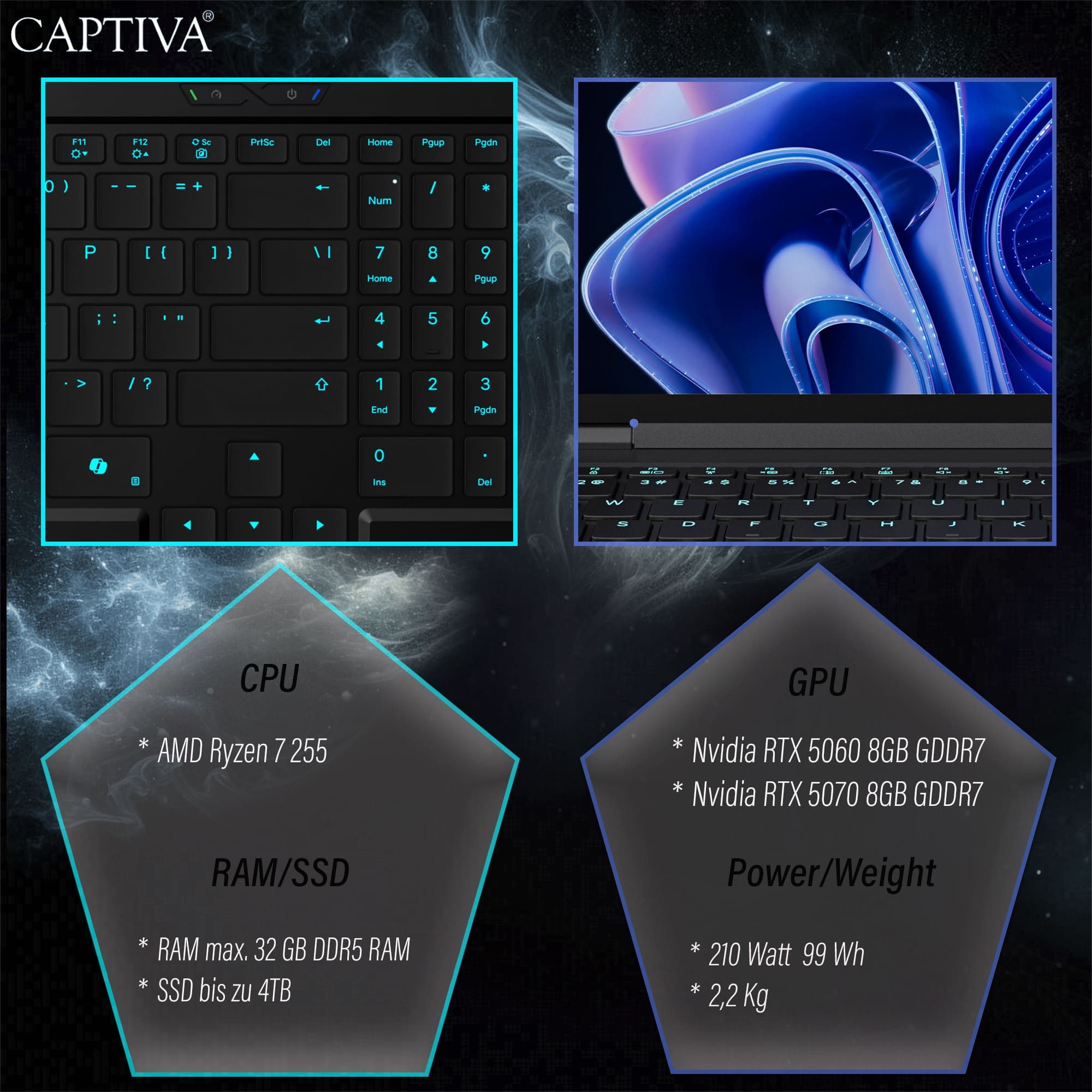 CAPTIVA Advanced Gaming I97-979CH Gaming-Notebook (AMD Ryzen 7 255, 16 GB, 1000 GB SSD)