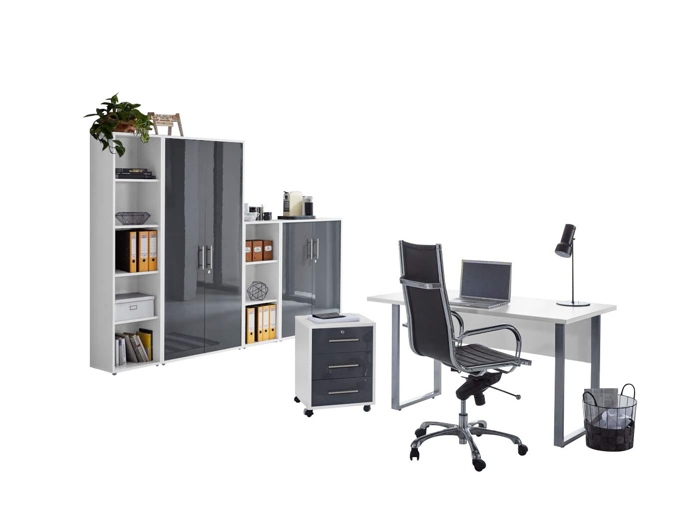 BMG Möbel Büromöbel-Set Office Edition Mini Set 4, (Spar-Set, 6-tlg., besteht aus: Schreibtisch,Rollcontainer,2x Aktenregal,2x Aktenschrank), Büromöbel komplett Set ideal für Homeoffice geeignet, Made in Germany