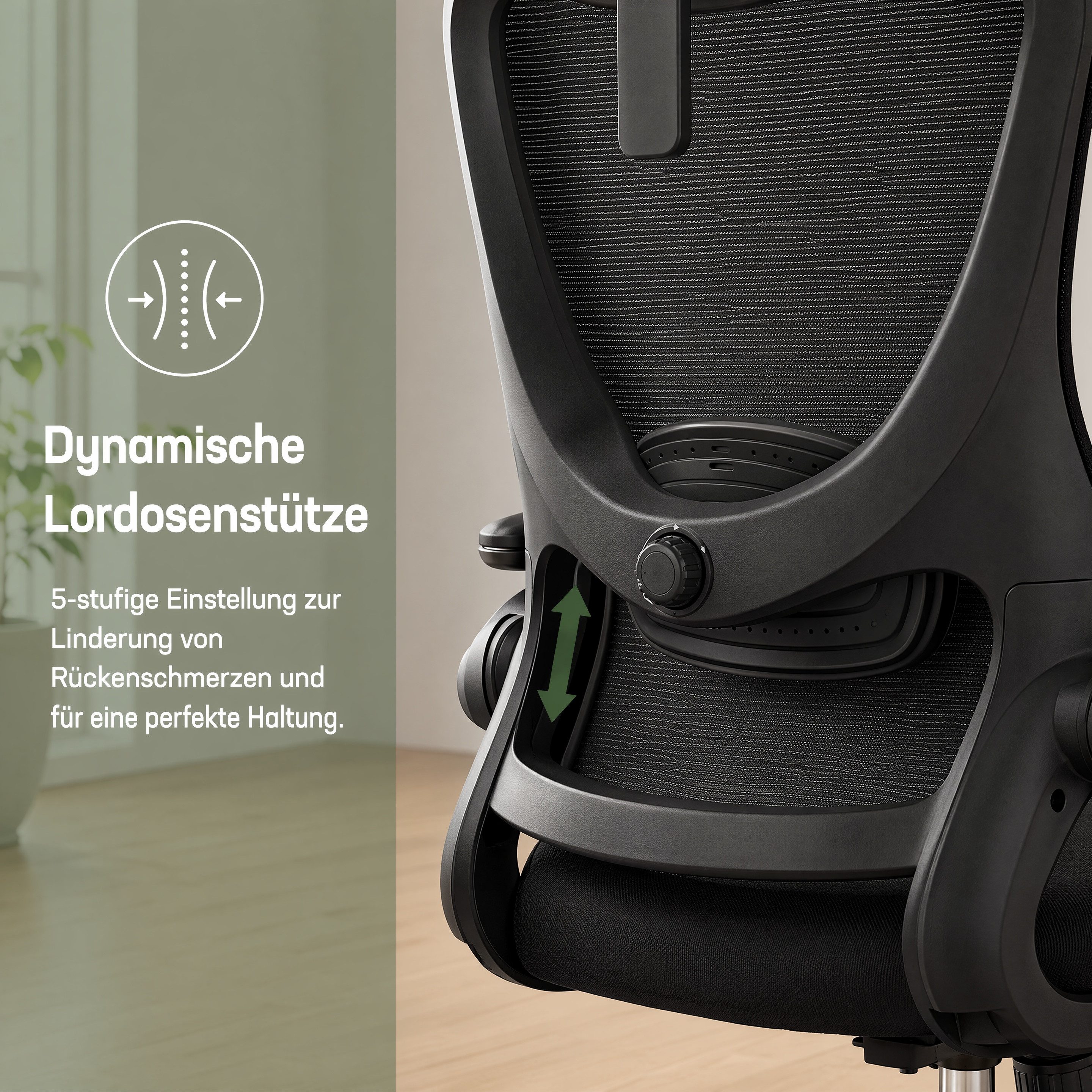 Marsail Bürostuhl Ergonomischer – Schreibtischstuhl Mesh mit 3D-verstellbaren Armlehnen (Dynamischer Lendenstütze, Wippfunktion), TÜV-geprüft, bis 136 kg – Idea – Bild 4 von 5