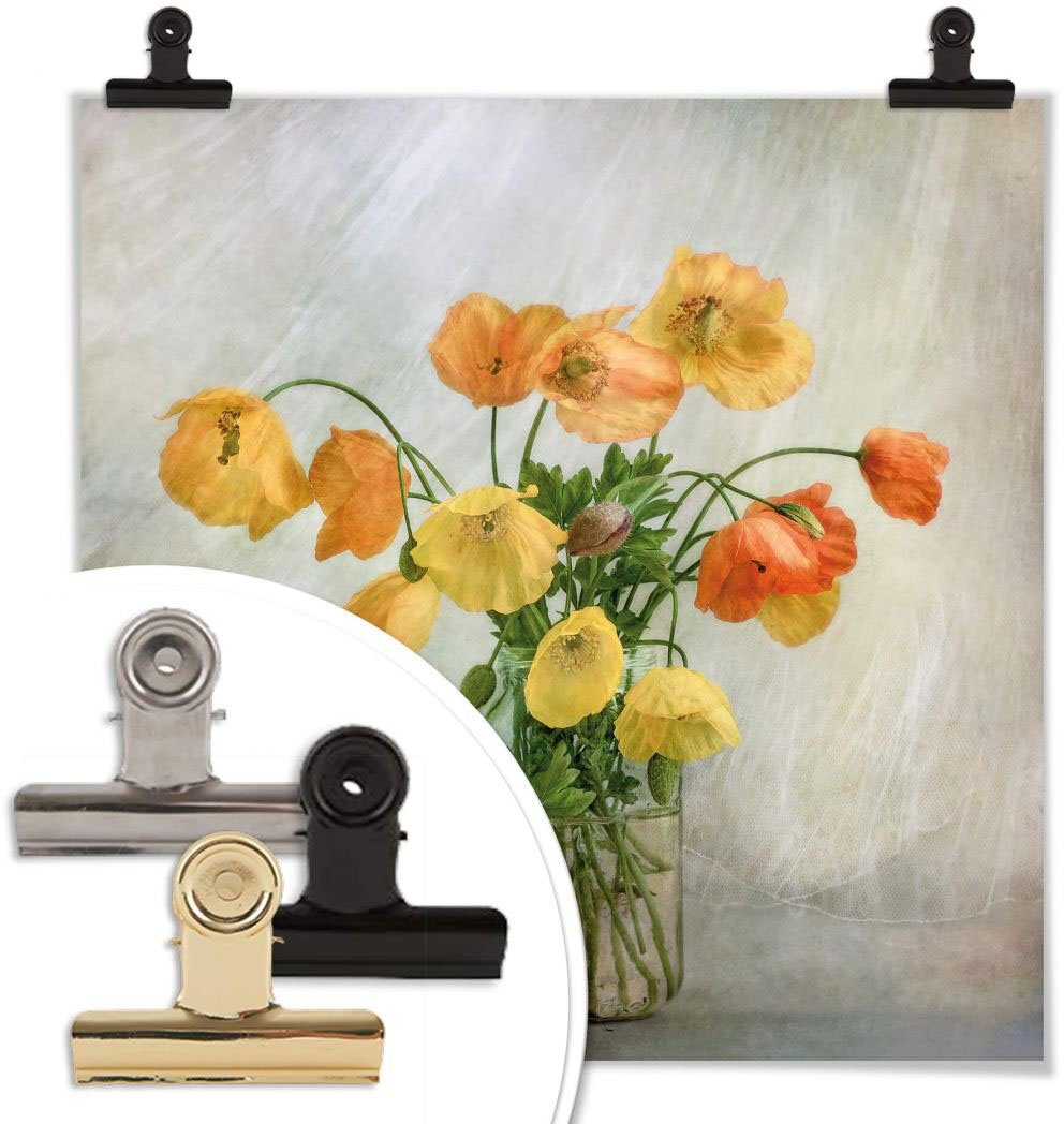 Wall-Art Poster Bild, Wandbild, Mohnblumen Blumen Orange Poster, Gelb, Wandposter St), (1