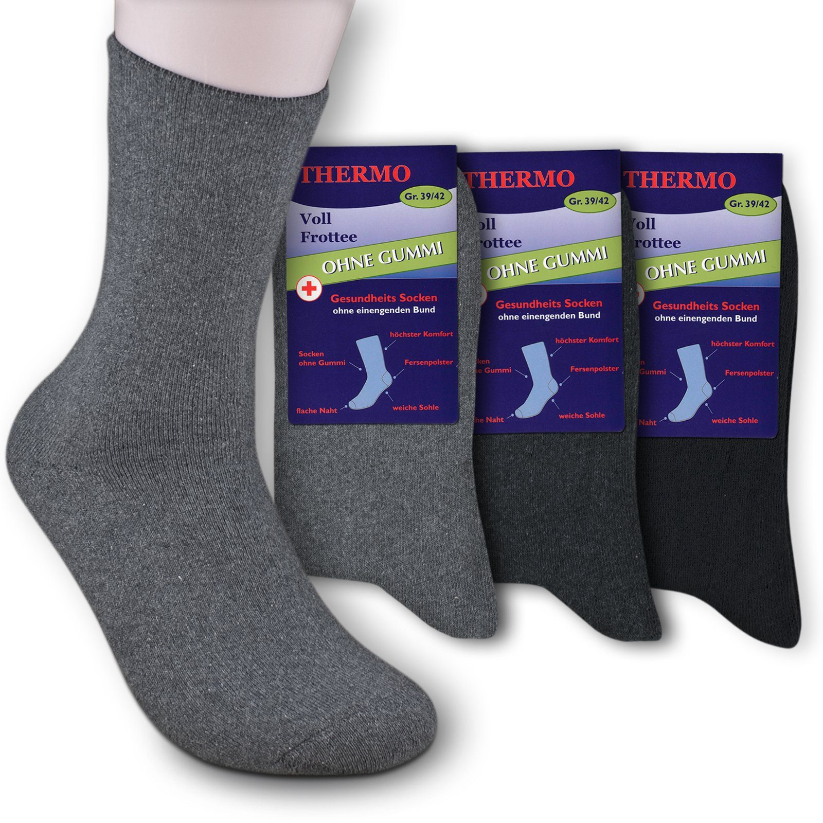 (Bund, Bund ohne 3-Paar, THERMO ohne grau Die Sockenbude Basicsocken Gummi schwarz) Diabetikersocken einengenden