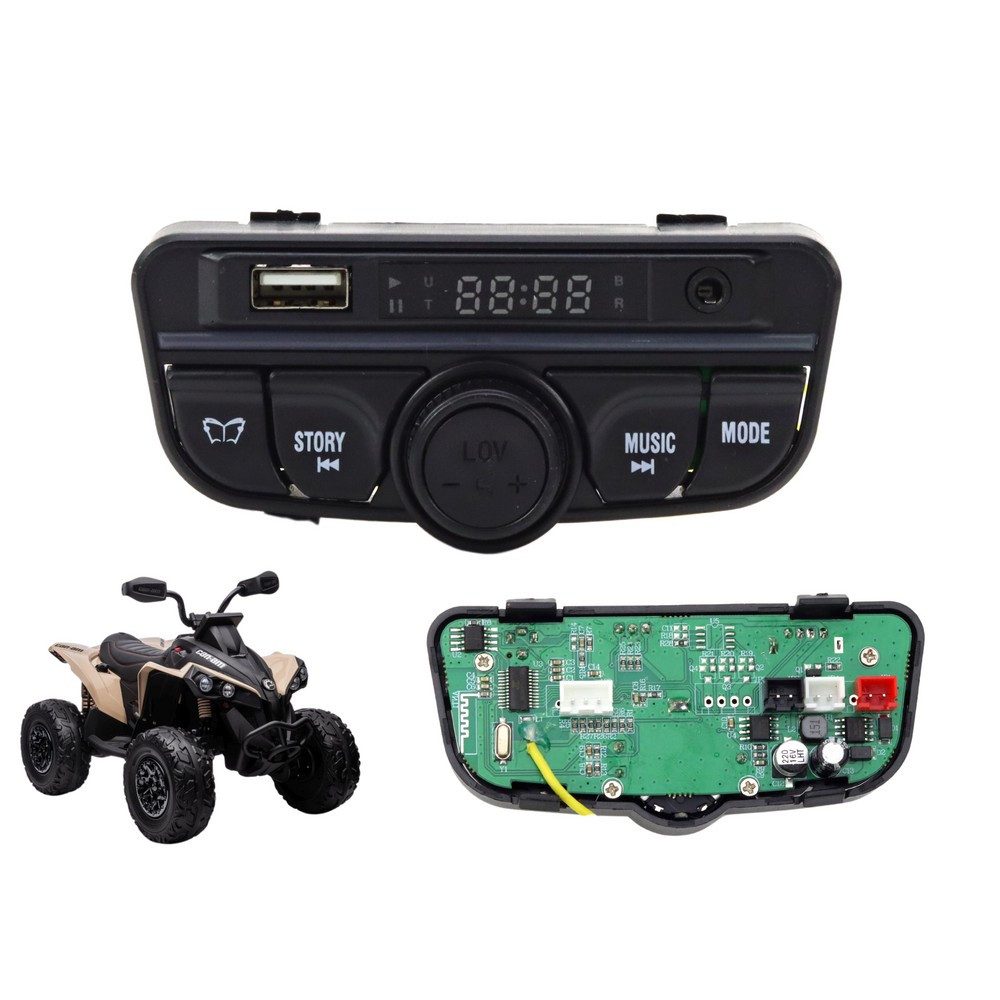 LEAN TOYS Panel Multimediamodul Bedieneinheit Armaturenbrett, Musikwiedergabe, USB-Anschluss, AUX-Eingang, Lautstärkeregelung, USB-Anschluss, Display, Lautstärkeregler, 12 V, AUX