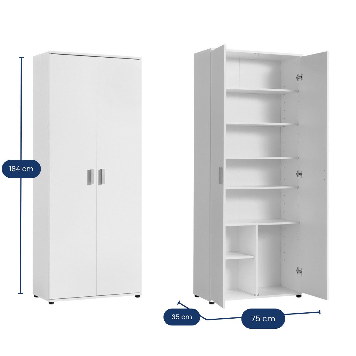 Home Collective Mehrzweckschrank 75 cm breit mit Einlegeböden 75x35x184 cm günstig online kaufen