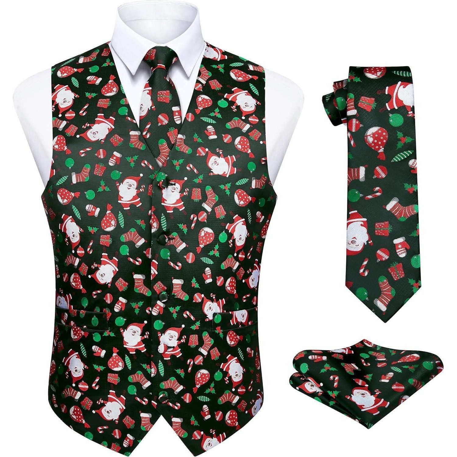LuxusKollektion Anzugweste Weste Herren Weihnachten Santa Krawatte Anzug Set Tasche M Schwarz