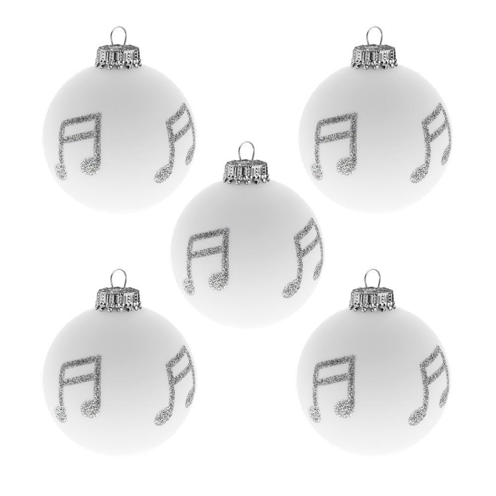 mugesh Weihnachtsbaumkugel 5er-Set Weihnachtskugeln Note, für Musiker weiß