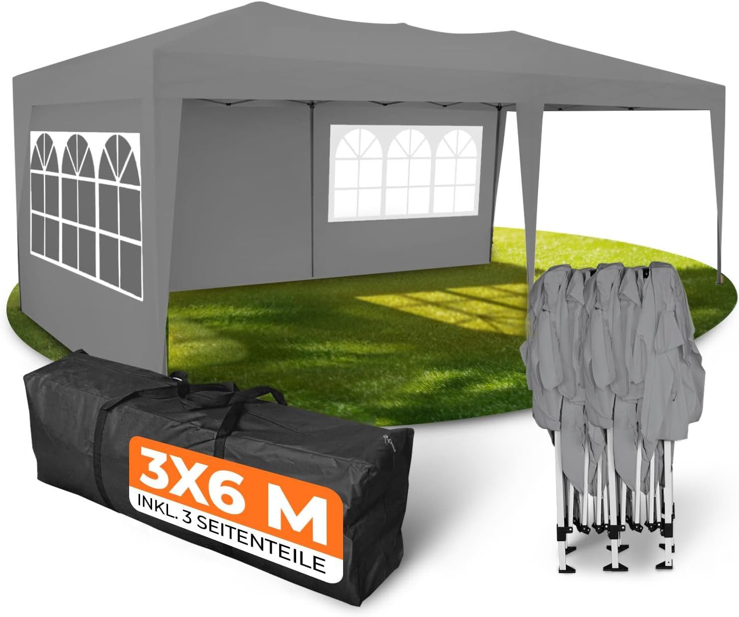 Kronenburg Partyzelt 3x6m wasserdicht - Gartenpavillon, Faltpavillon stabil, UV-Schutz 50+