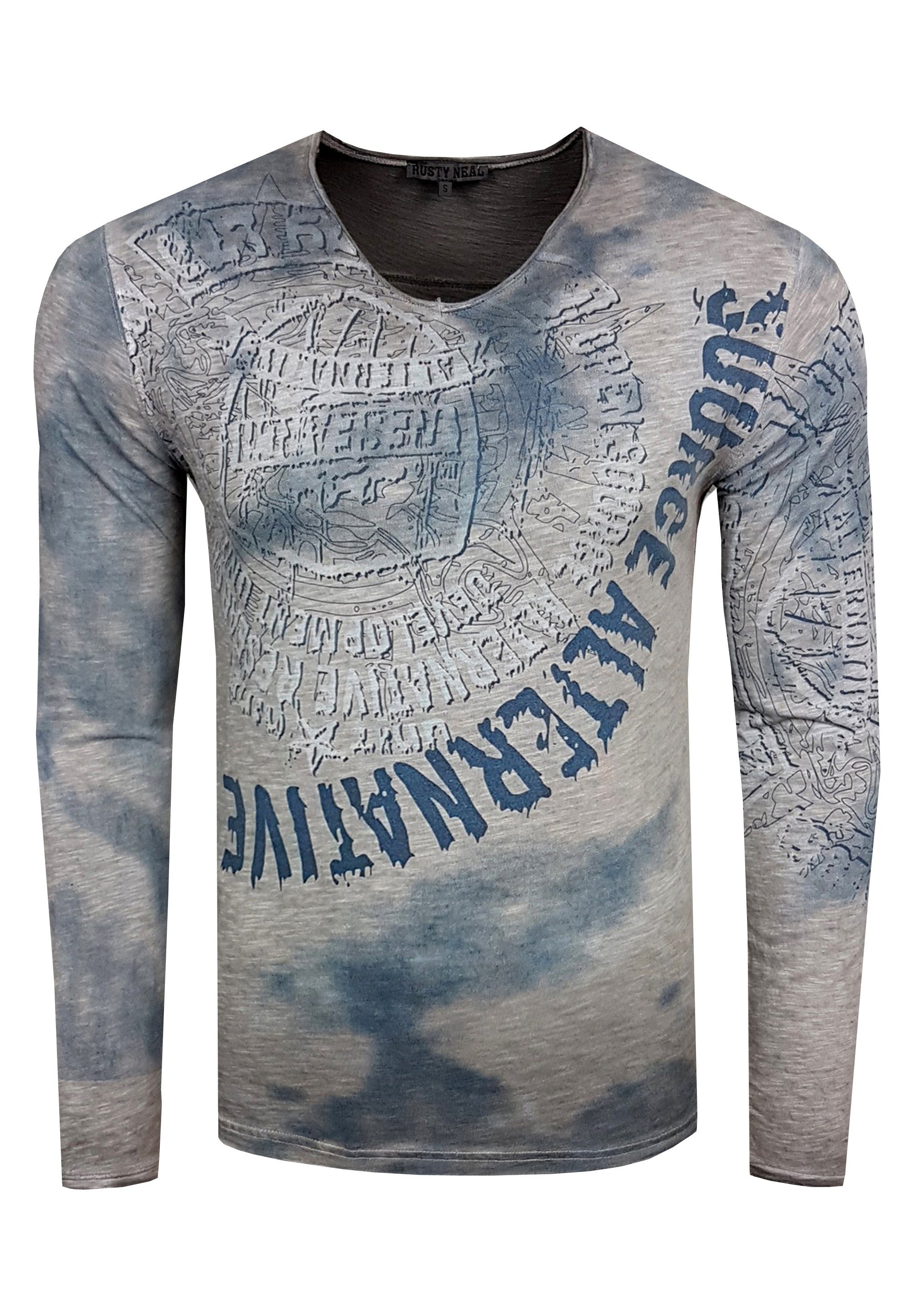 Rusty Neal Langarmshirt mit coolem Frontprint anthrazit