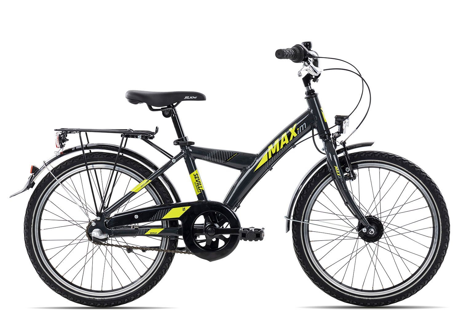 Maxim Kinderfahrrad Sevilla Alu 3 20 Banana, 3 Gang Shimano Nexus 3 Rücktritt Schaltwerk, Nabenschaltung Rücktritt, Kinderrad 20 Zoll Junge Mädchen schwarz/grau
