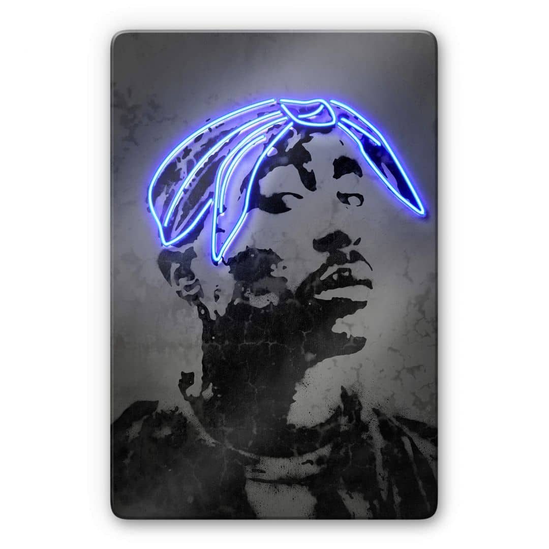 K&L Wall Art Glasbild Neon Glasbild Tupac Amaru Shakur Motiv by Mielu, Pop Art Glasposter Wohnzimmer