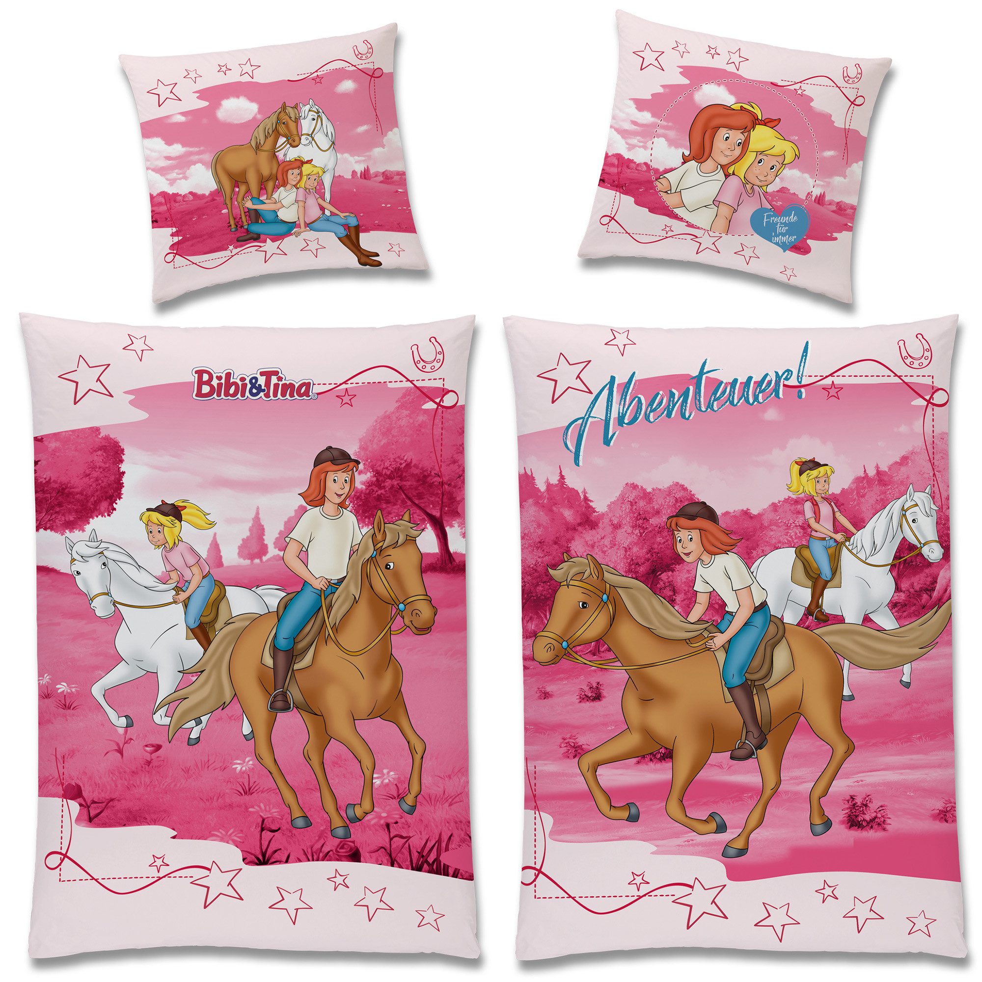 BERONAGE Kinderbettwäsche Bibi und Tina Abenteuer Bettwäsche Linon / Renforcé, 100% Baumwolle, 2 teilig, 135x200 + 80x80 cm – Bild 4 von 5
