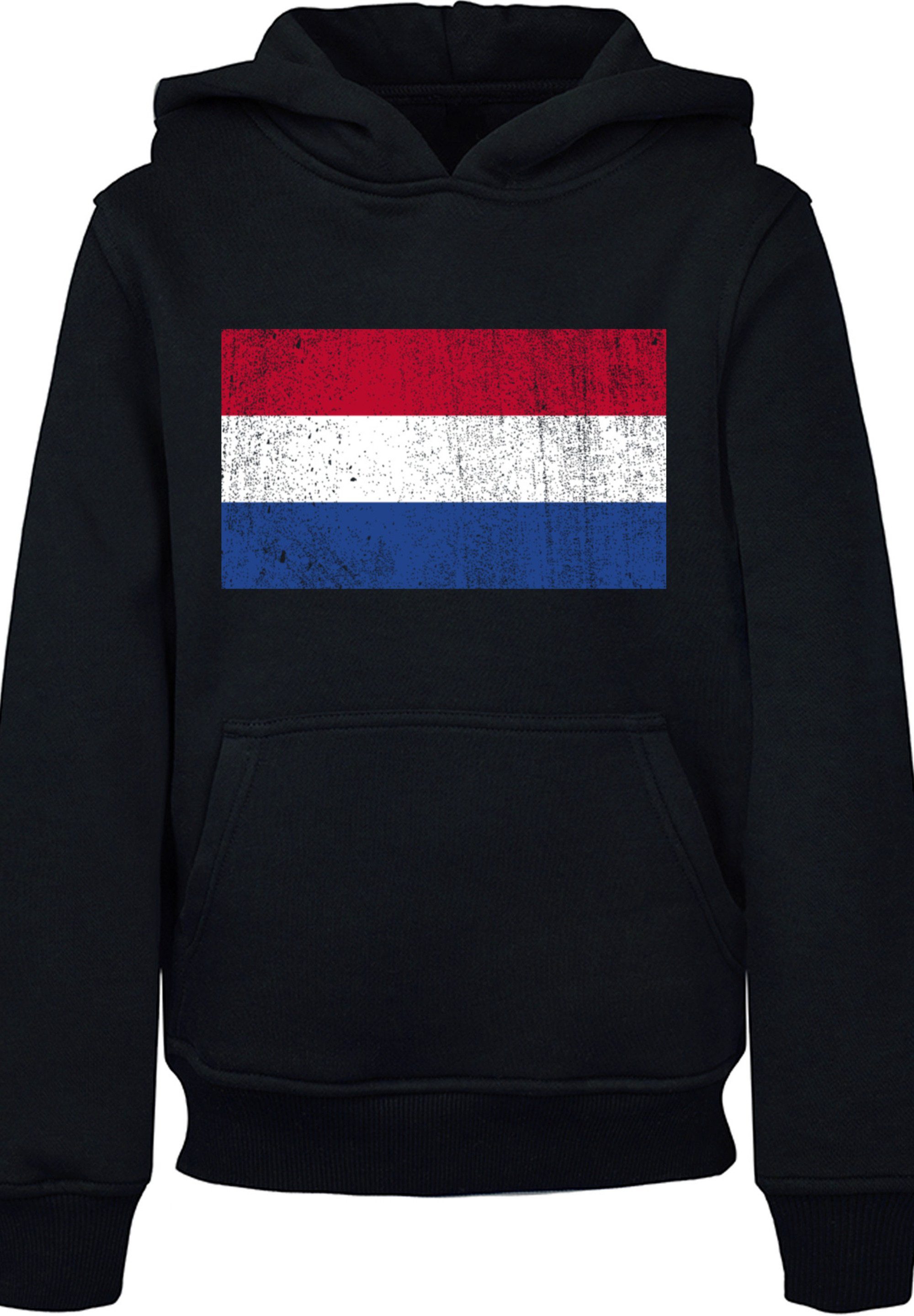 Kapuzenpullover Flagge Netherlands distressed Holland Print schwarz NIederlande F4NT4STIC
