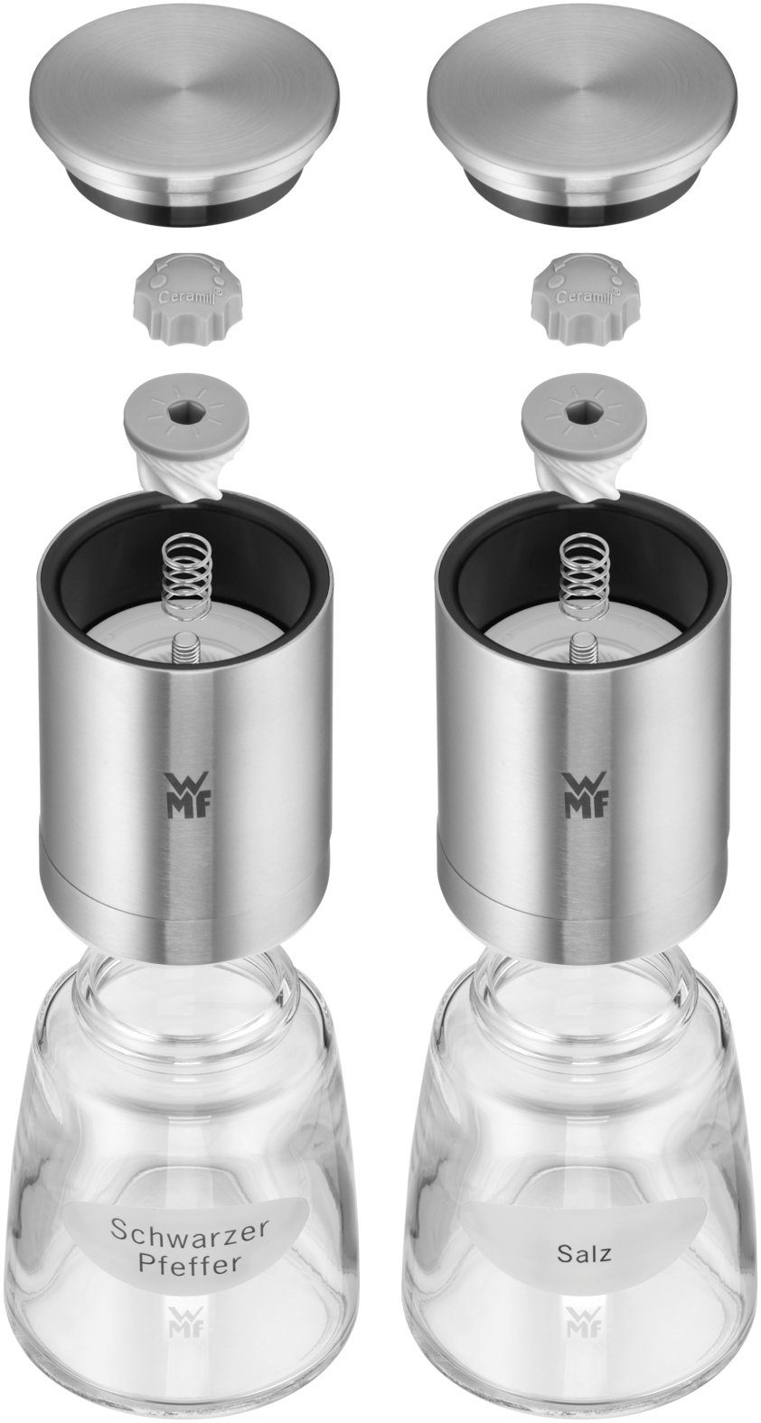 WMF Gewürzmühle De Luxe Gewürzmühlen-Set, 2-teilig manuell, (2 Stück), Keramikmahlwerke, einstellbare Mahlwerke, einfache Reinigung