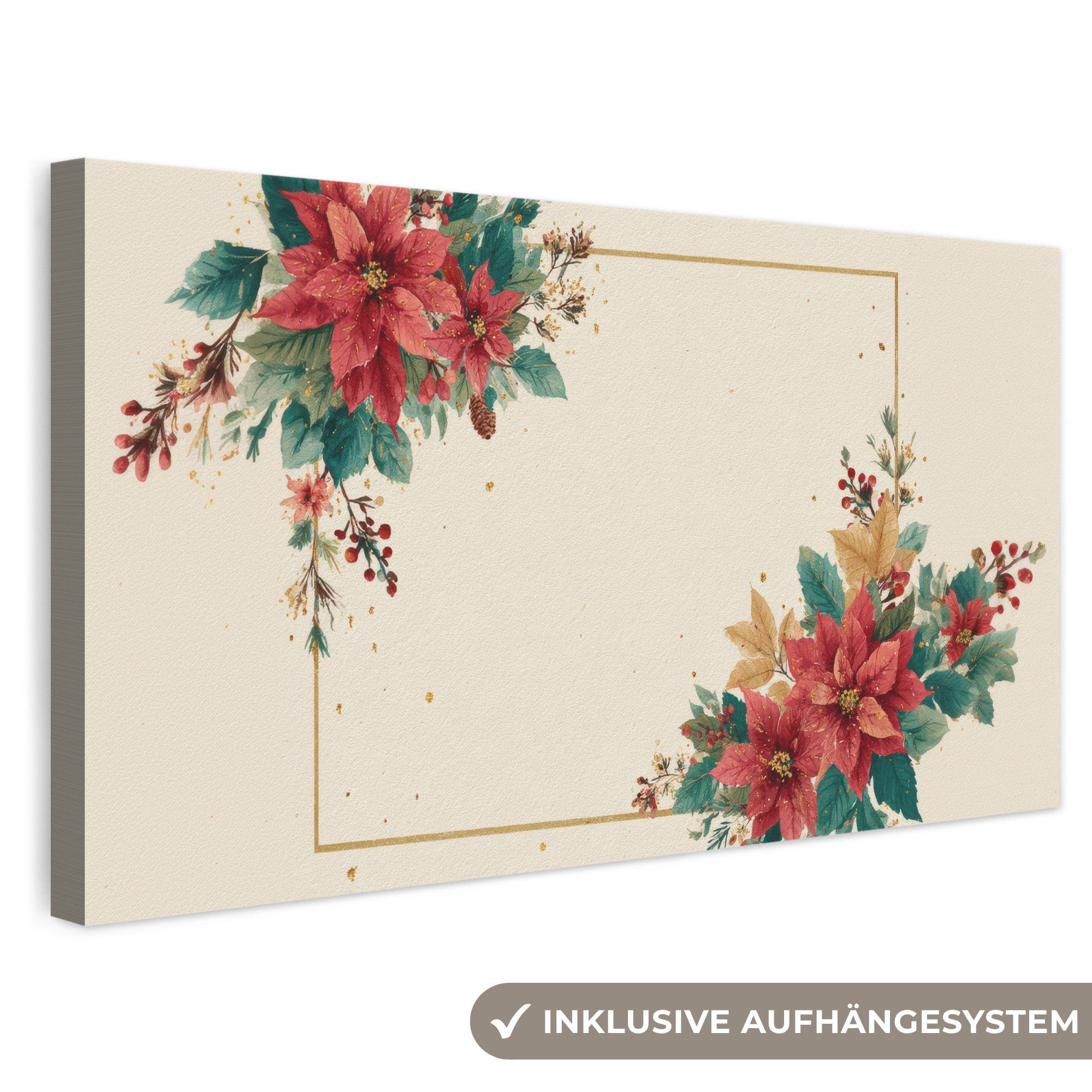 OneMillionCanvasses® Leinwandbild Panorama Weihnachten - Weihnachtsstern - Rahmen - Farbenfroh, Fotodruck (1 St), Wandbild, Deko Schlafzimmer Wohnzimmer Flur 40x20 cm