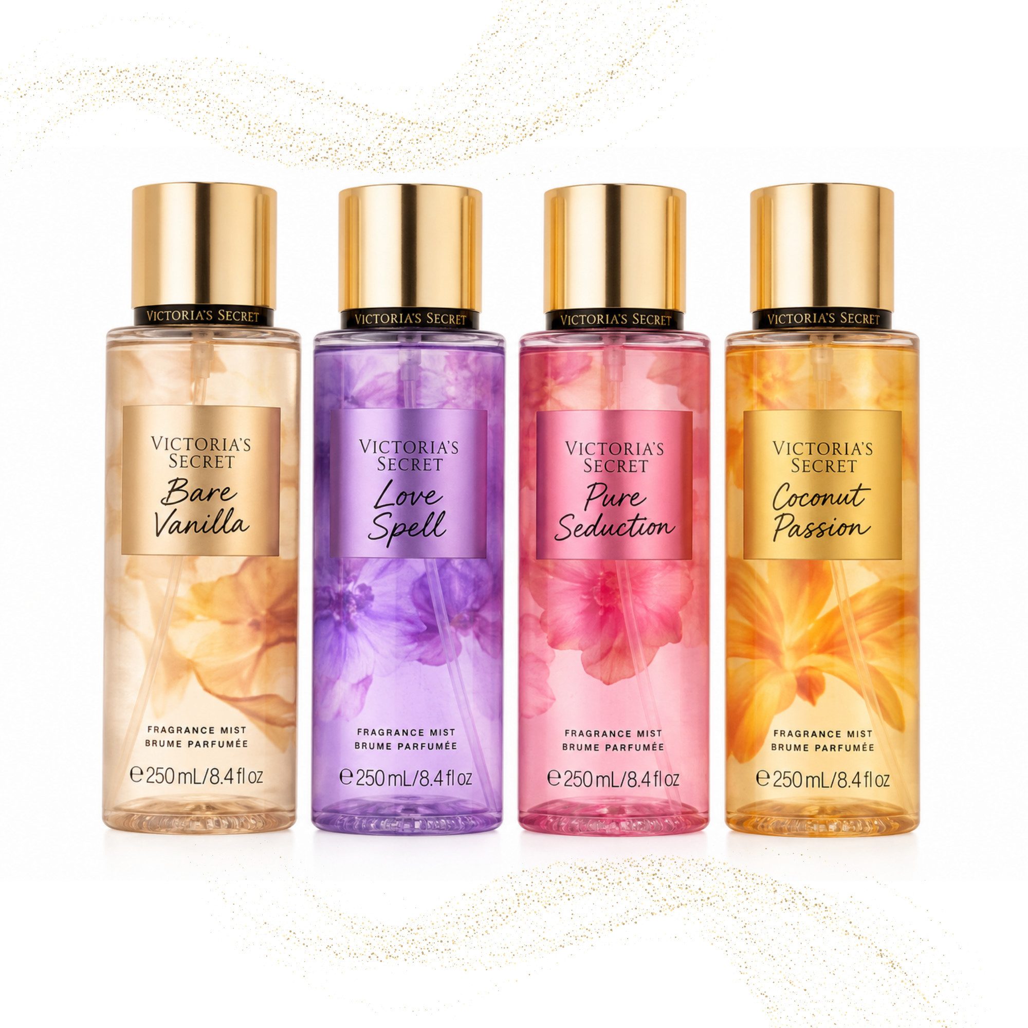 Victorias Secret Duft-Set Bestseller Set 2026 4er-Pack (4x250 ml), Bare Vanilla, Love Spell, Pure Seduction, Coconut Passion