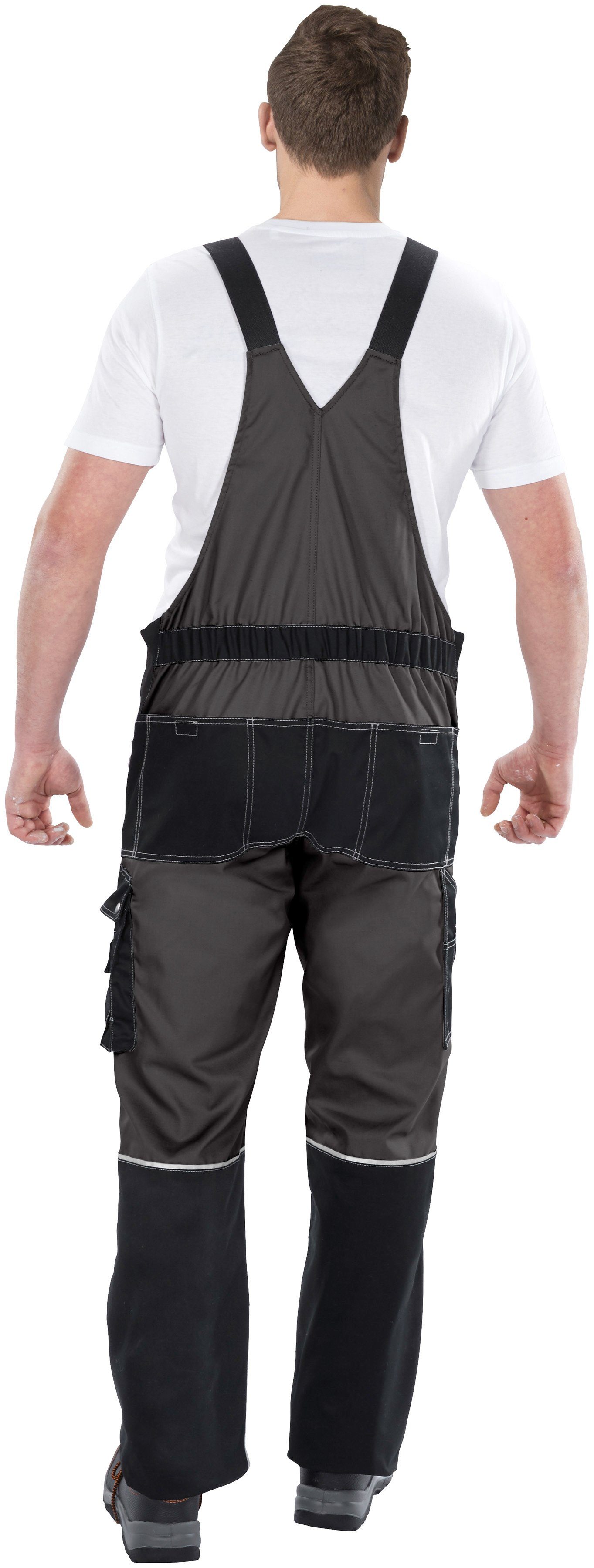 Latzhose dehnbarer Worker Kniebereich, mit robust, mit Country grau-schwarz verstärktem Northern 11 Bund, Taschen